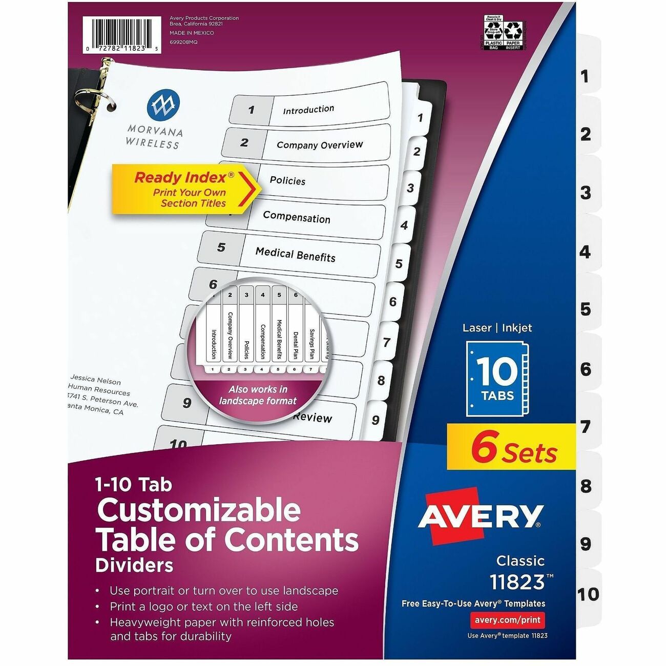 Avery Divider Ri 10Tab BW 6Pk