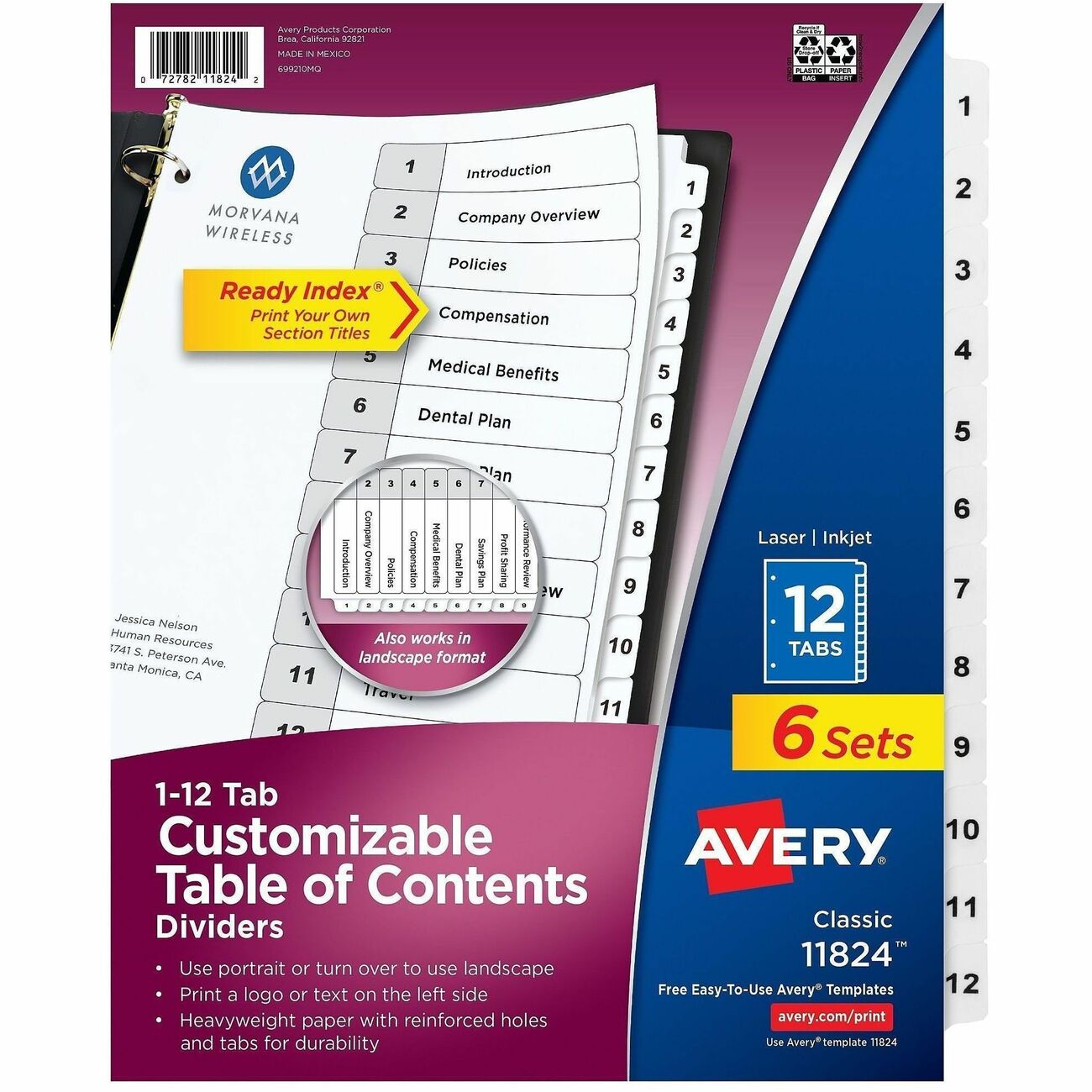 Avery Divider Ri 12Tab BW 6Pk