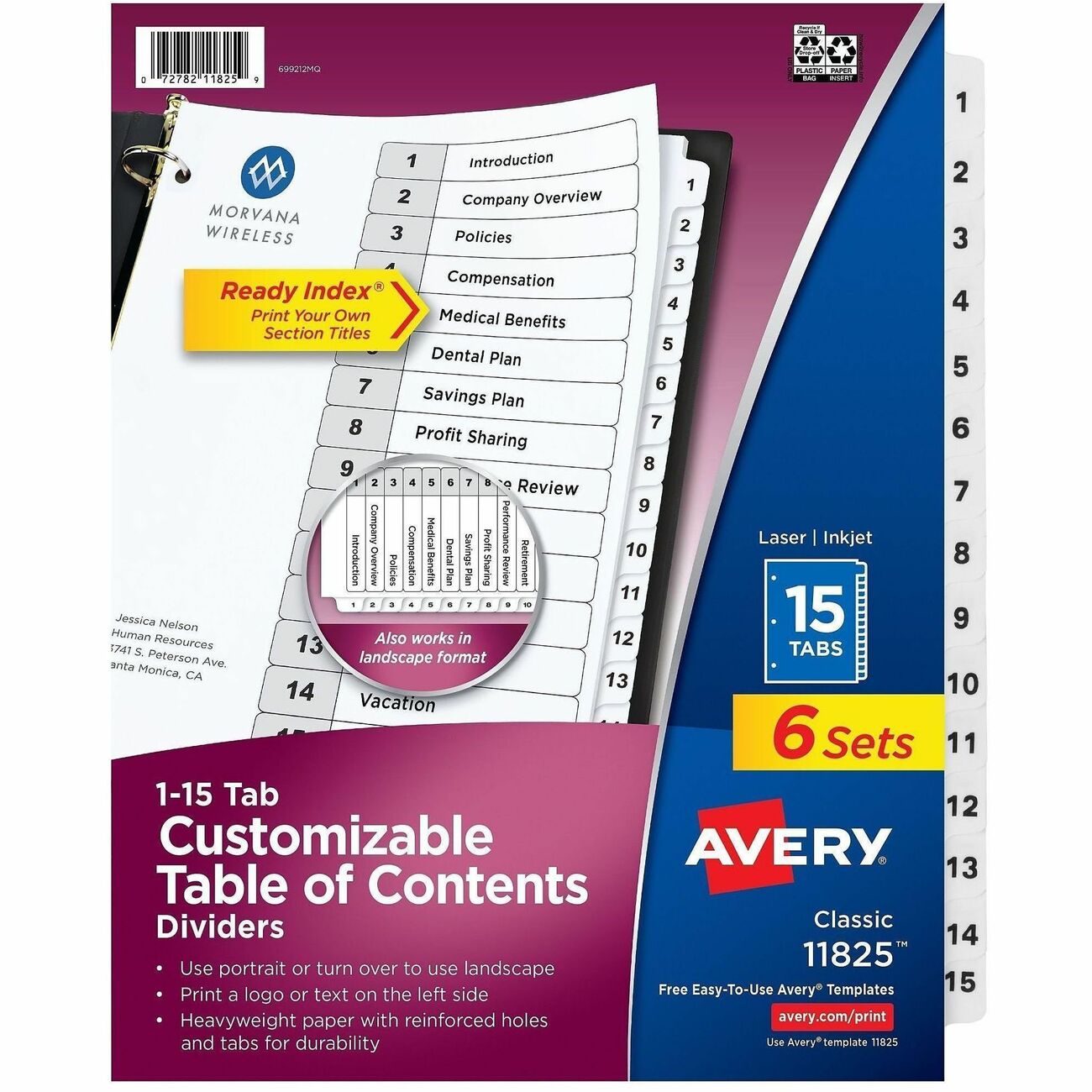 Avery Divider Ri 15Tab BW 6Pk