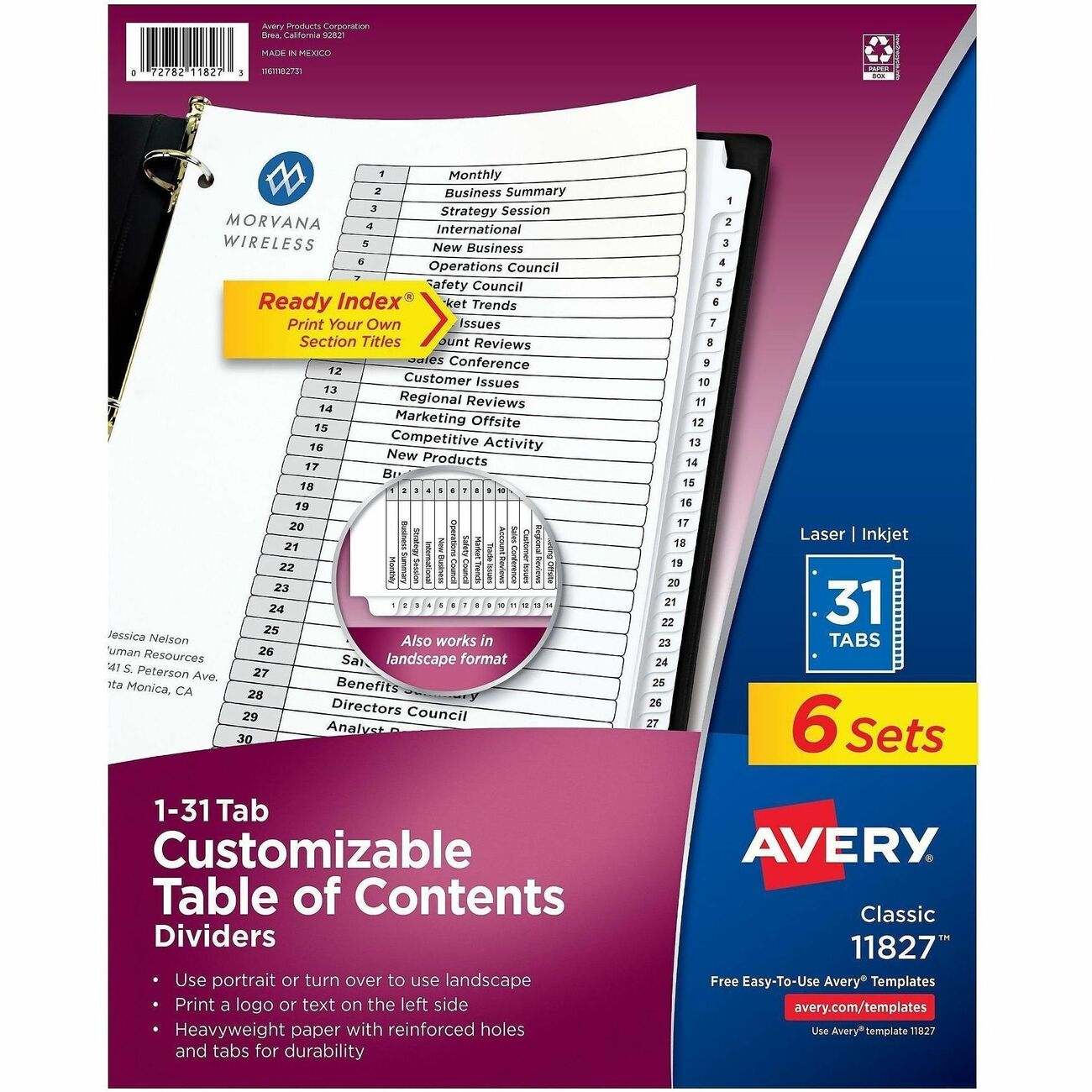 Avery Divider Ri 1-31Tab BW 6Pk
