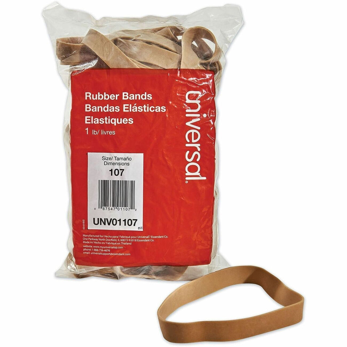 Universal Rubber Bands, Size 107, 0.06" Gauge, Beige, 1 lb Box, 40/Pack