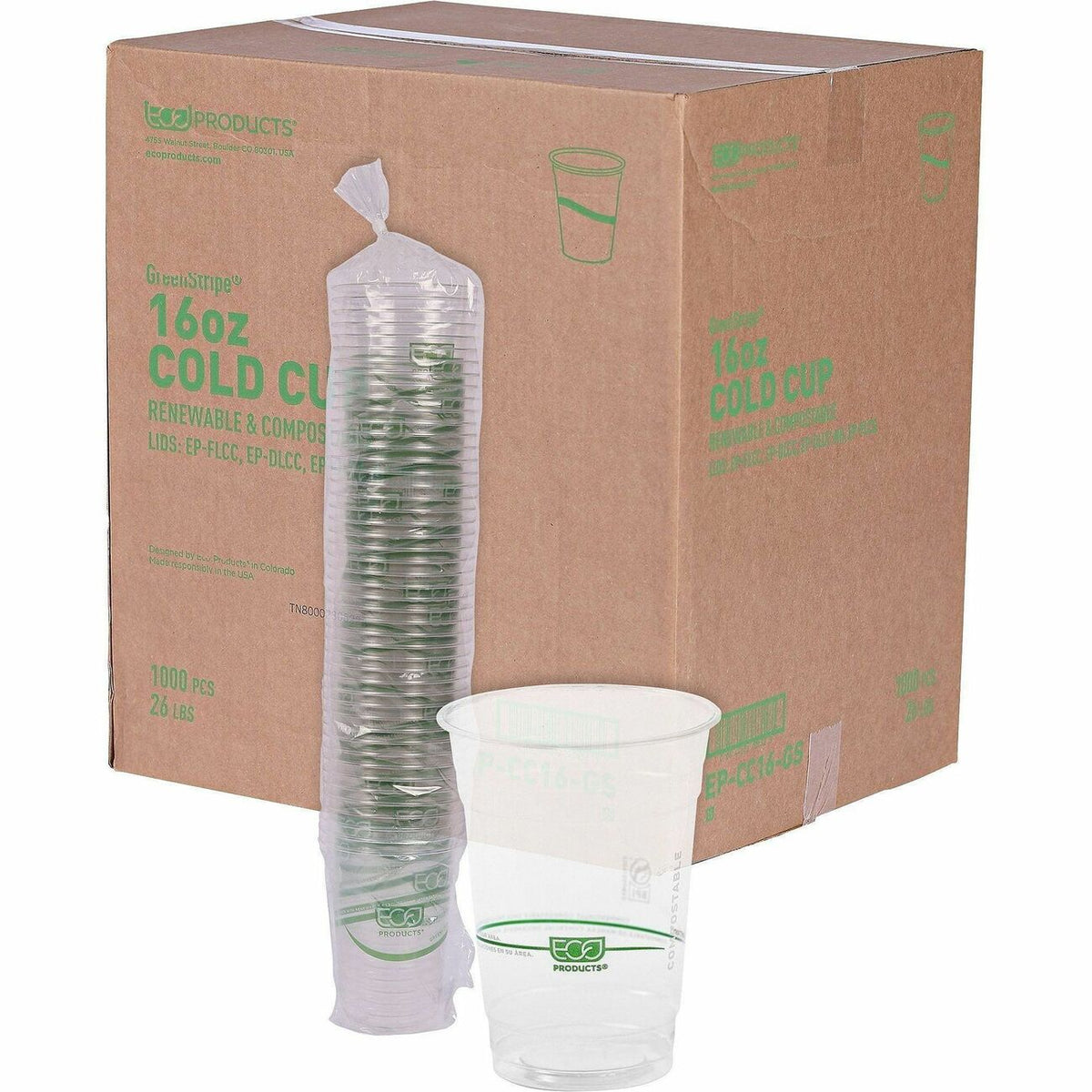Cup Cold Pla Grnstrp 16Oz