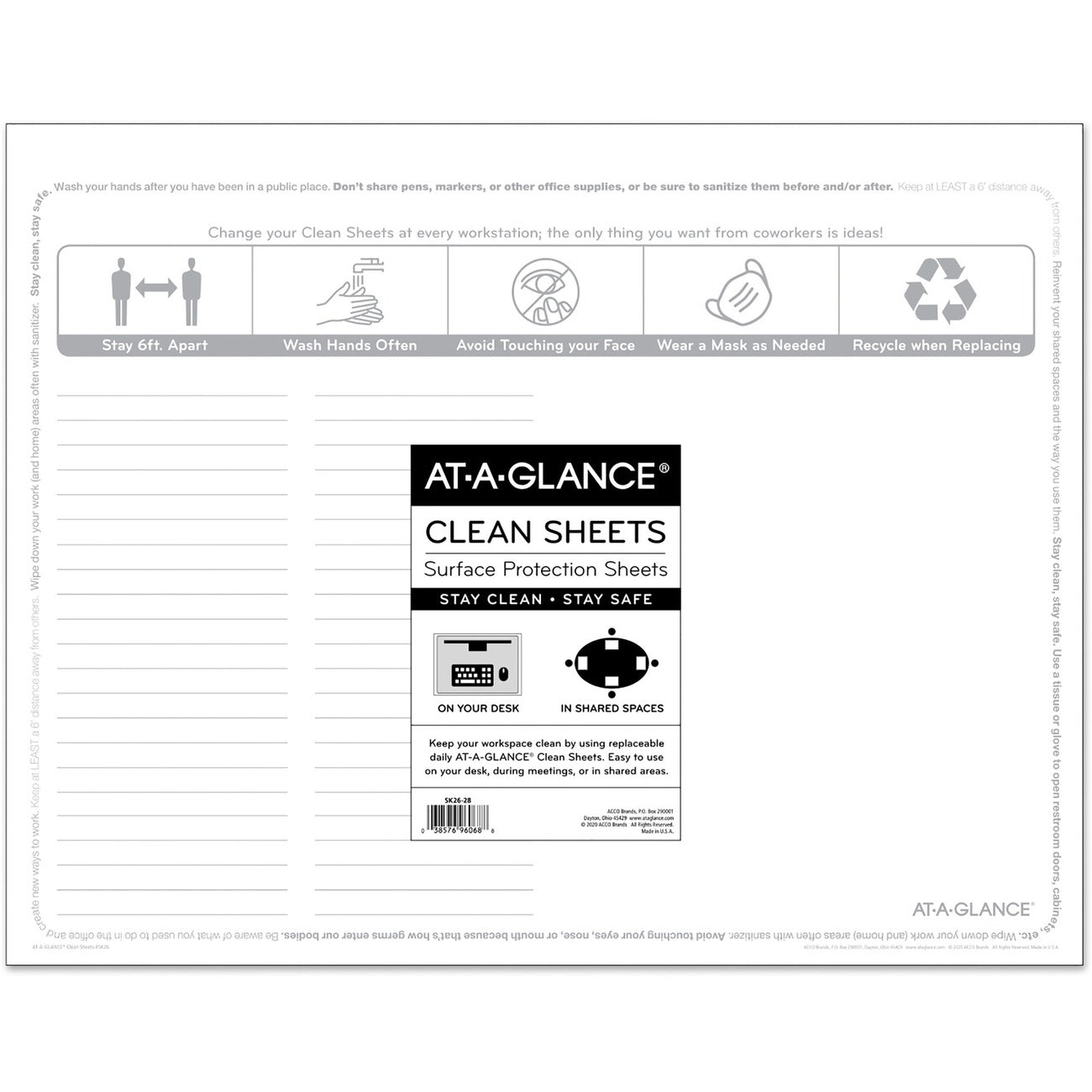 AT-A-GLANCE Sheet Disposable 22X17 25Pk