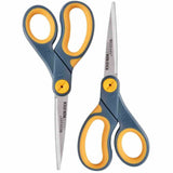 Westcott Titanium Bonded Non-Stick Scissors, 8" , Pointed, Gray/Yellow, Pack Of 2