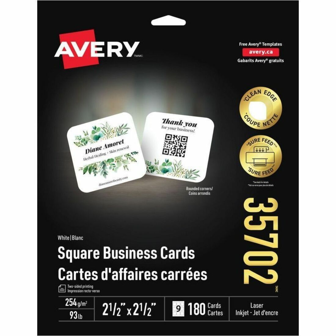 Avery Cards Sqr Wht Inkjet 180Pk