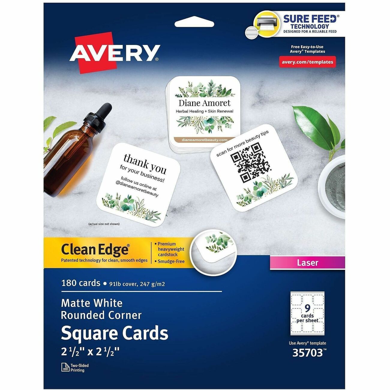 Avery Cards Sqr Wht Lsr 180Pk