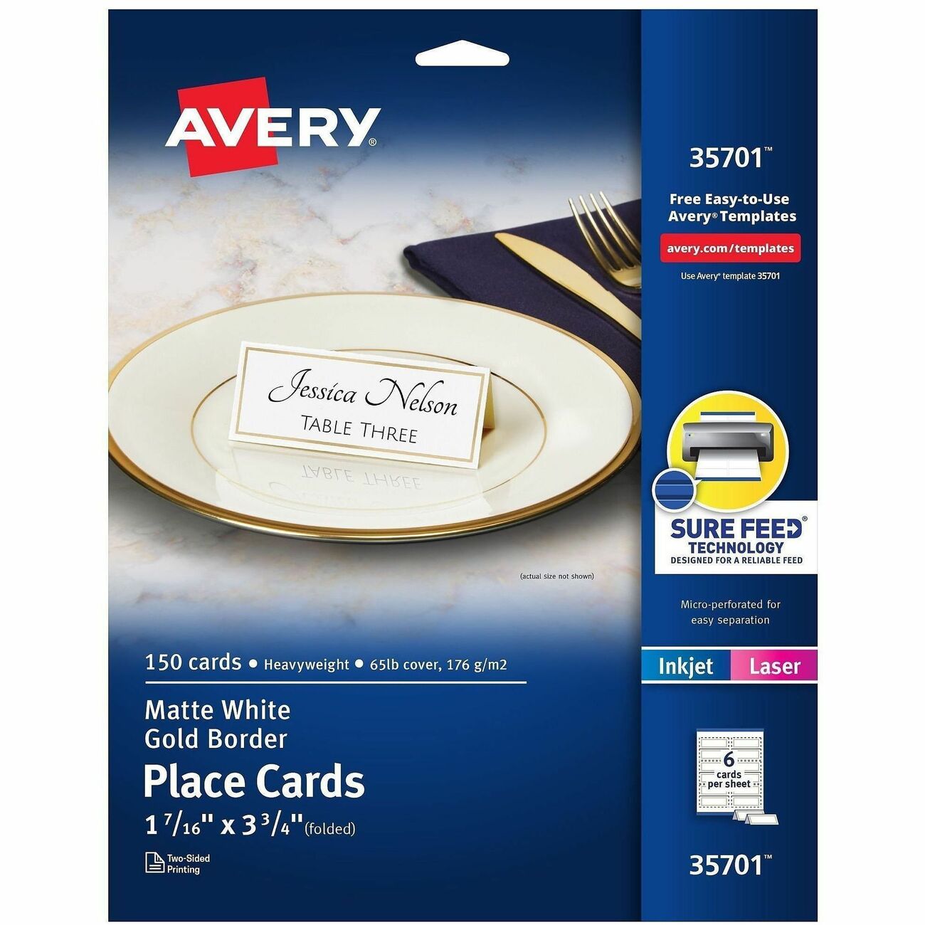 Avery Cards Gldbdr White 150Pk