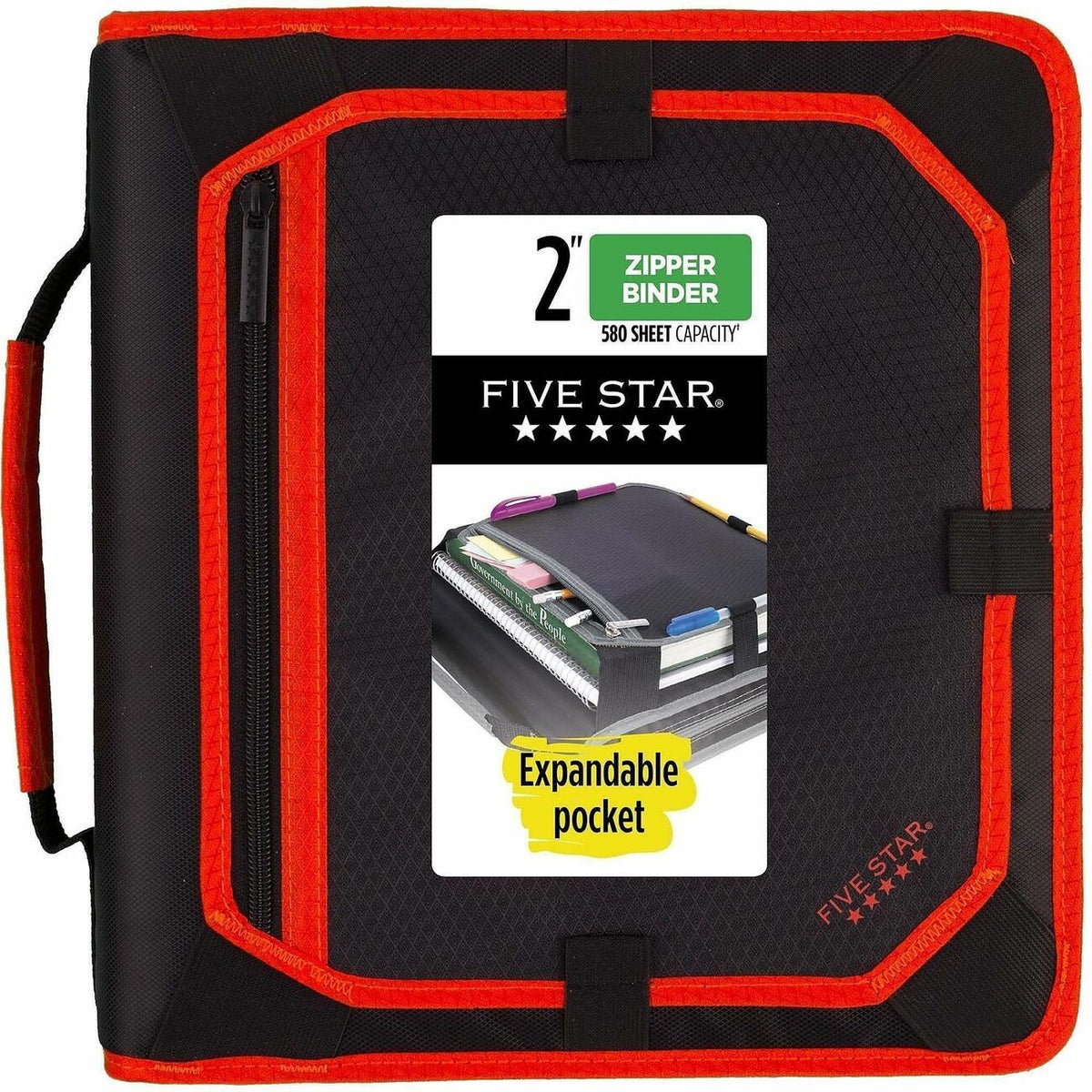 Five Star Zipper Binder With Expansion Panel, 2" Rings, Assorted Colors