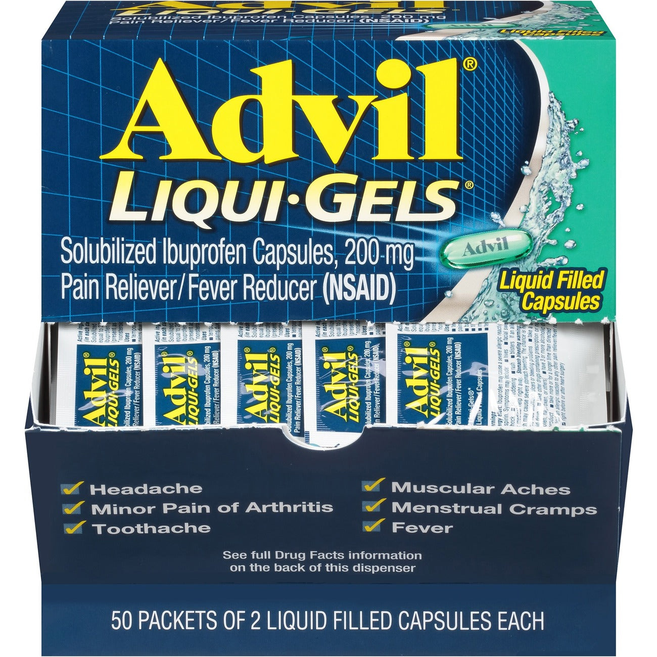 Pain Reliever Liqui-Gels, 50-Count Dispenser