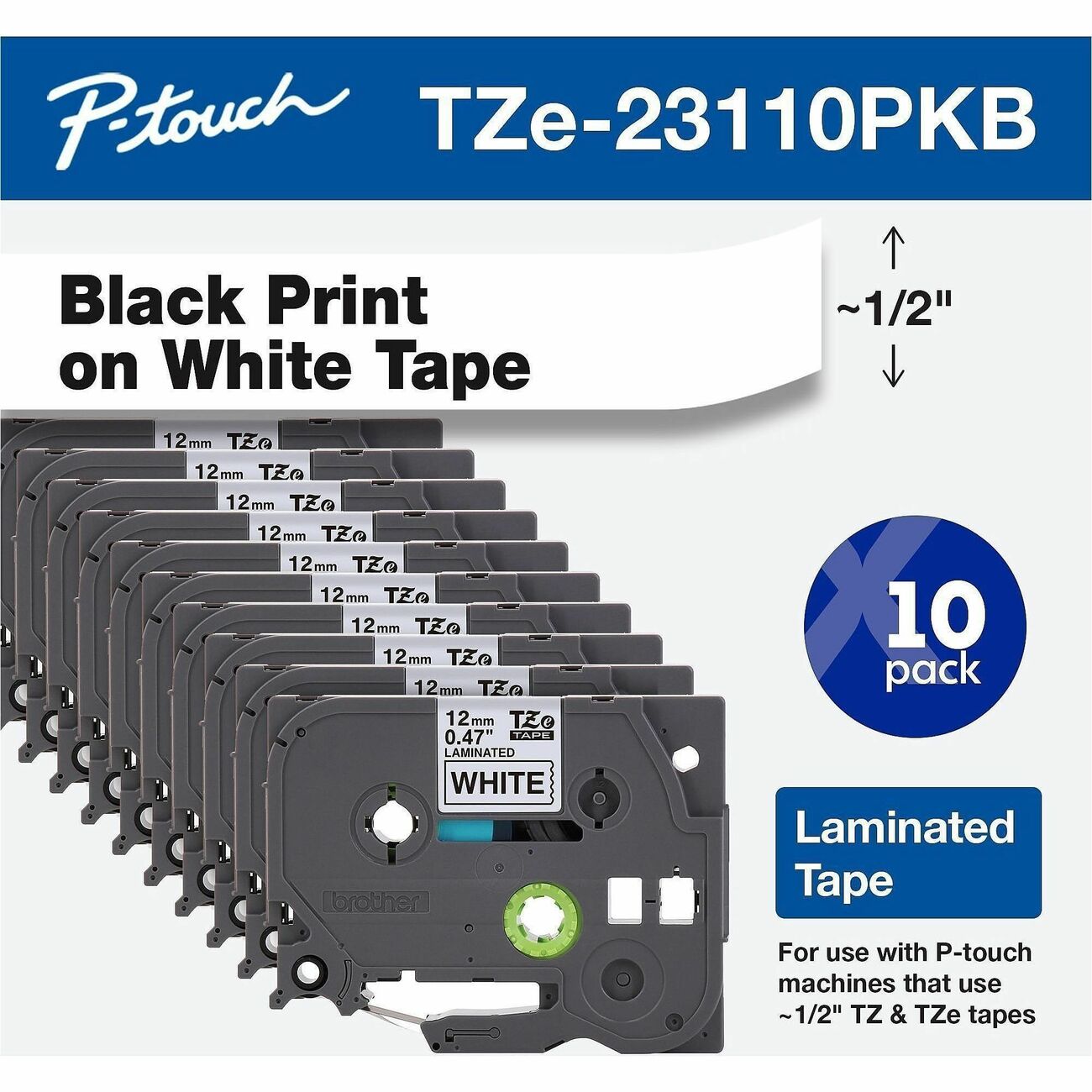 Brother Tape Label 47 Bk/We 10Pk