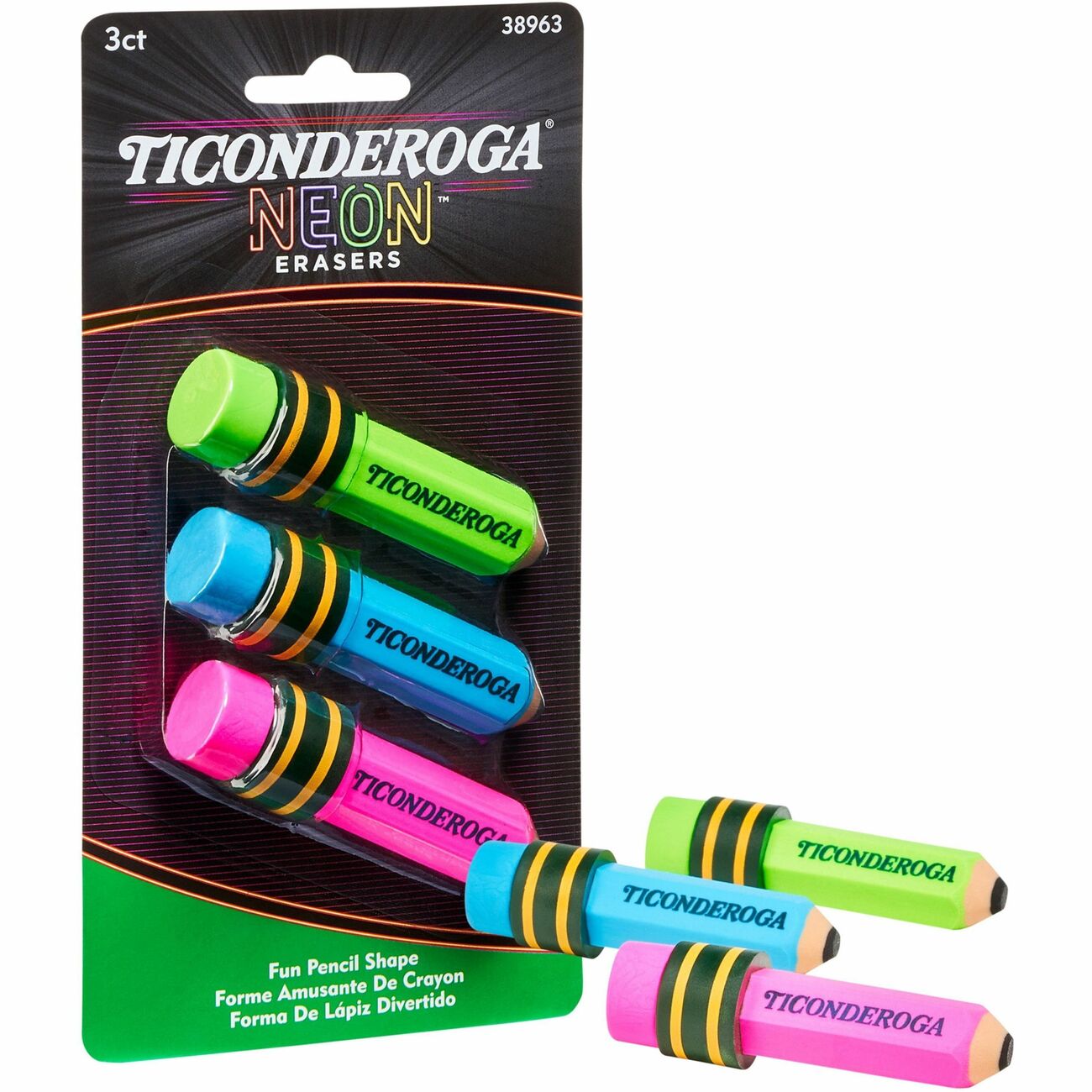 Dixon Ticonderoga Ersr Pnclshpd Ast 3Ct