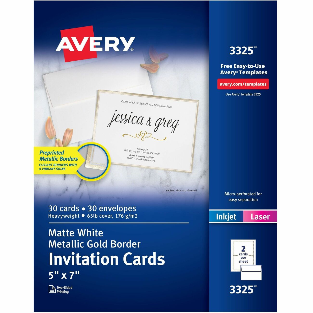 Avery Invitation Goldbrdr 5X7 30