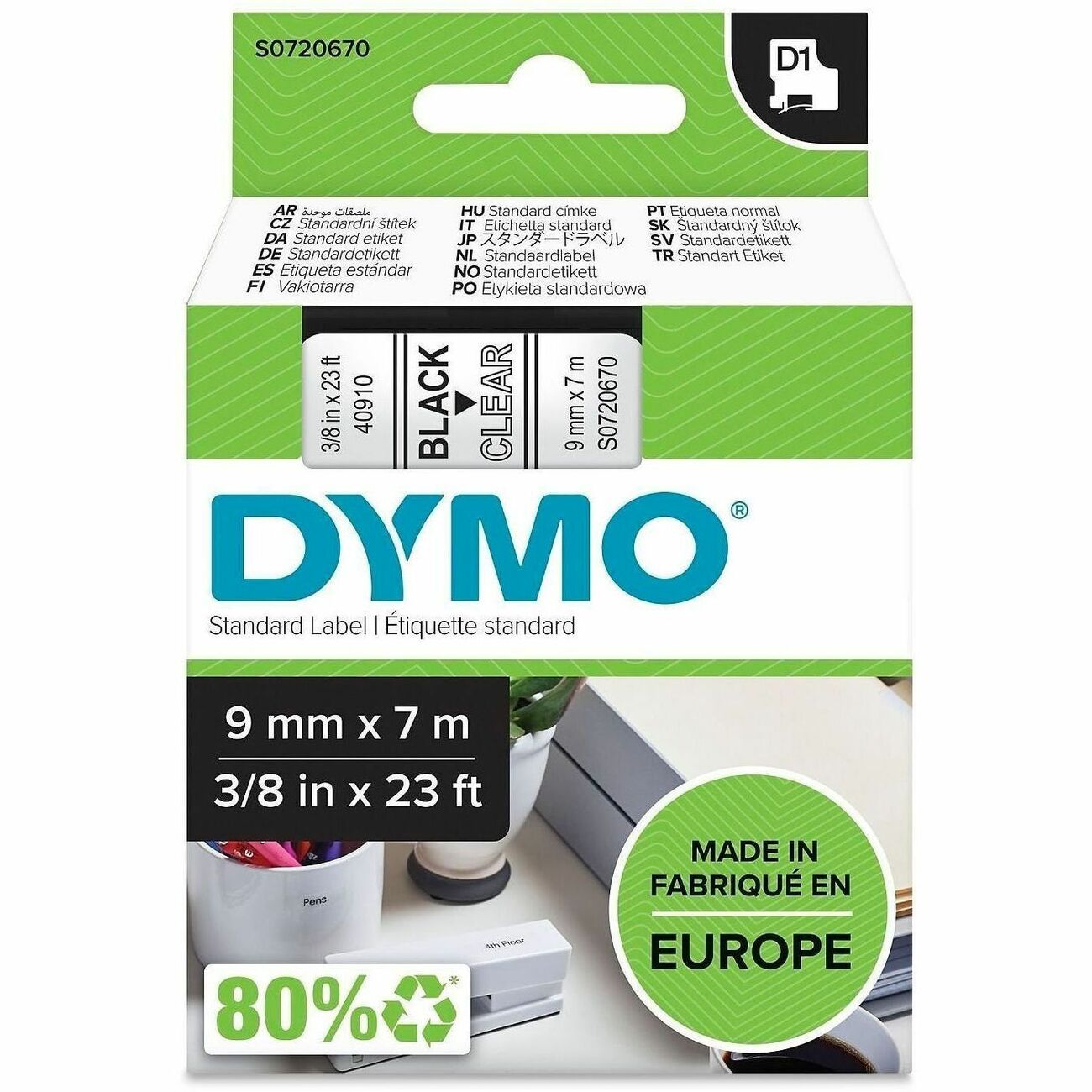DYMO Cartridge Tape 3/8' Black/Clea