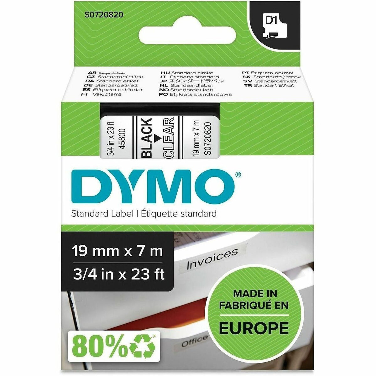 DYMO Cartridge Tape 3/4' Black/Clea