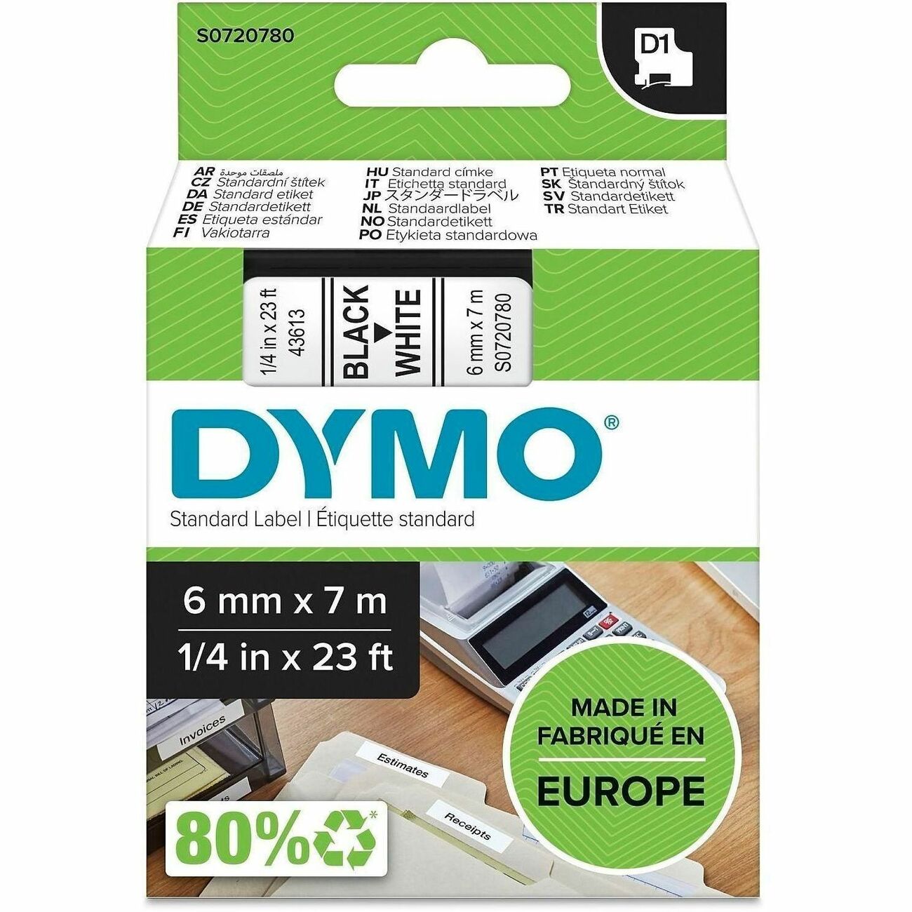 DYMO Cartridge Tape 1/4' Black/Whit