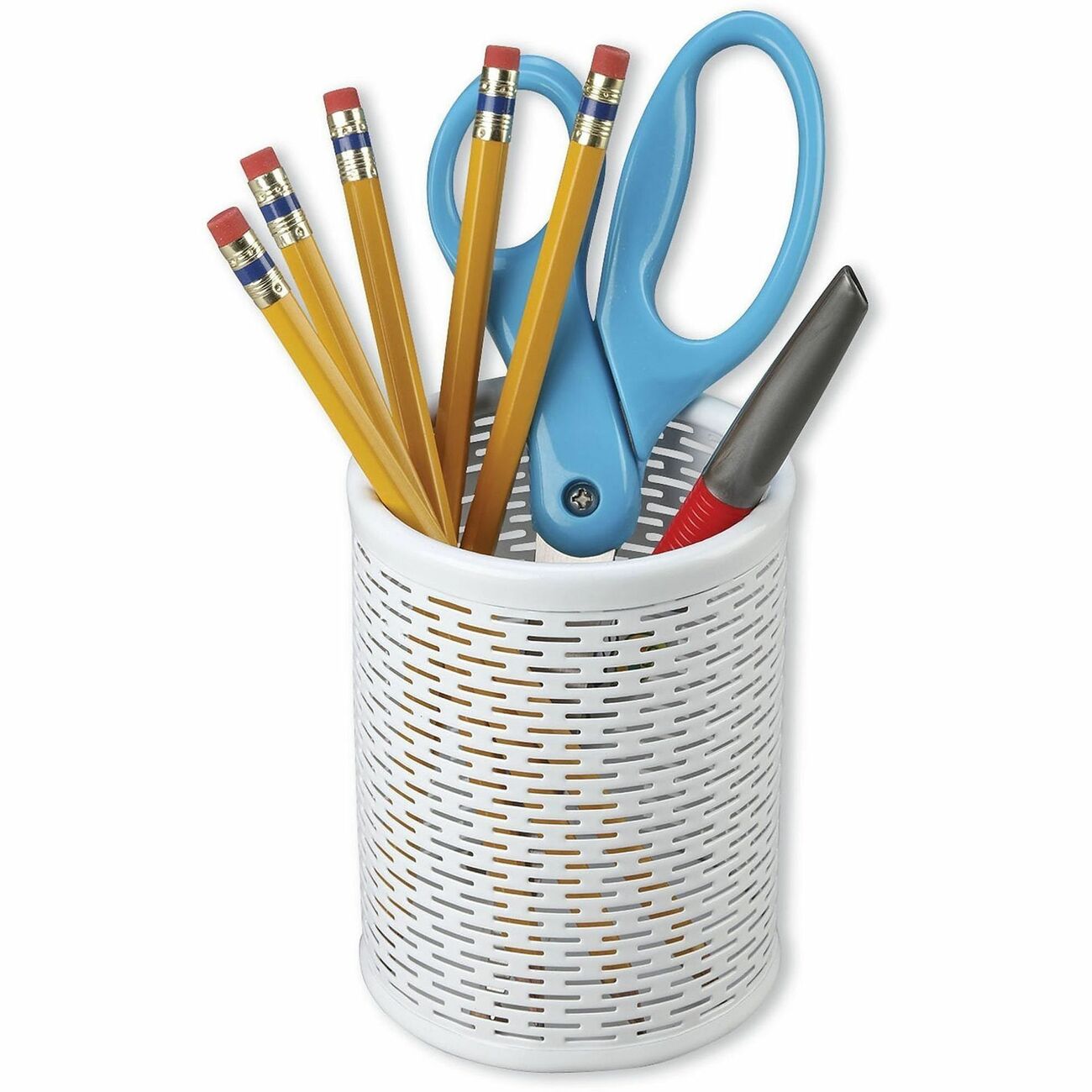 Pencil Cup Metal Punched White