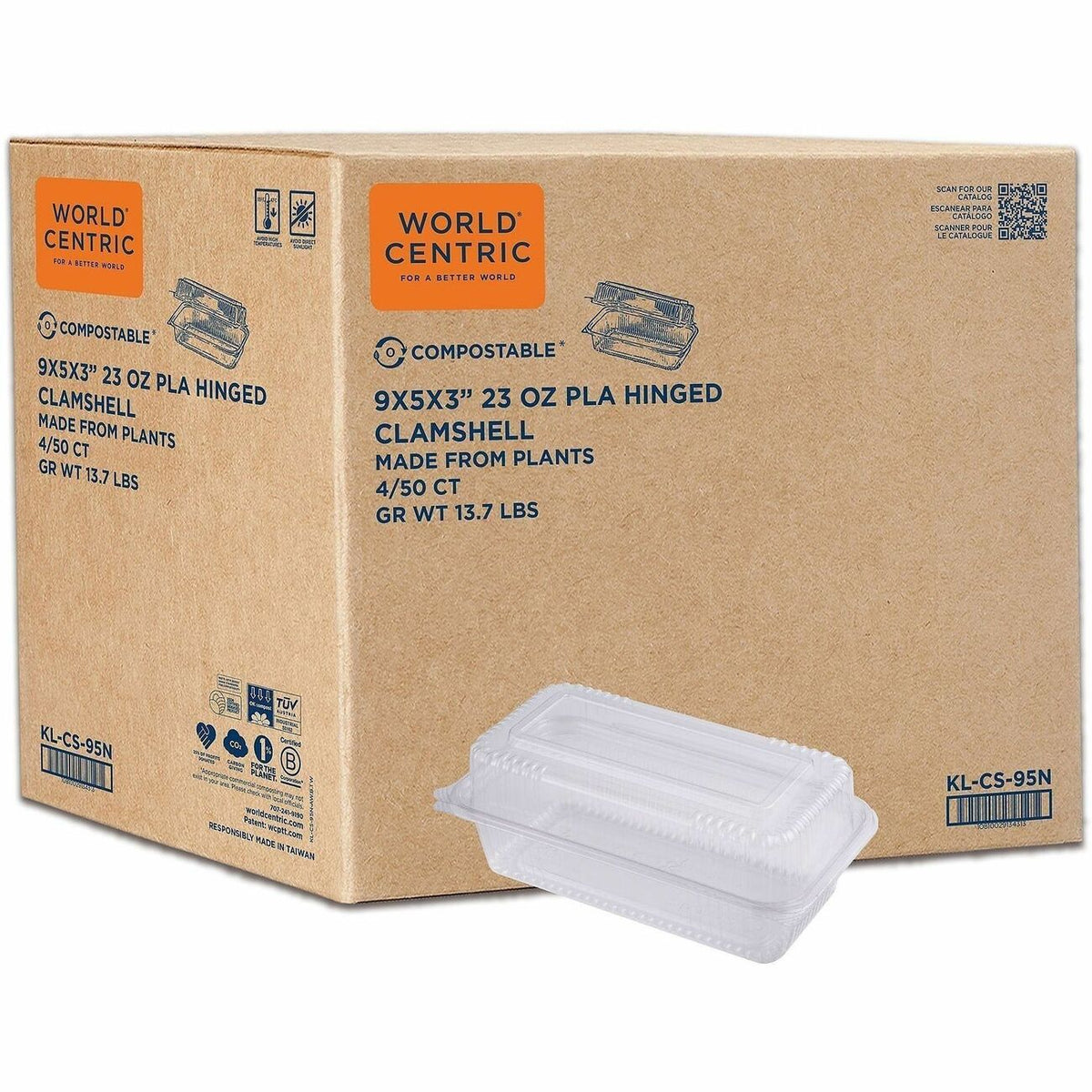 World Centric Compostable Clear Hinged Container