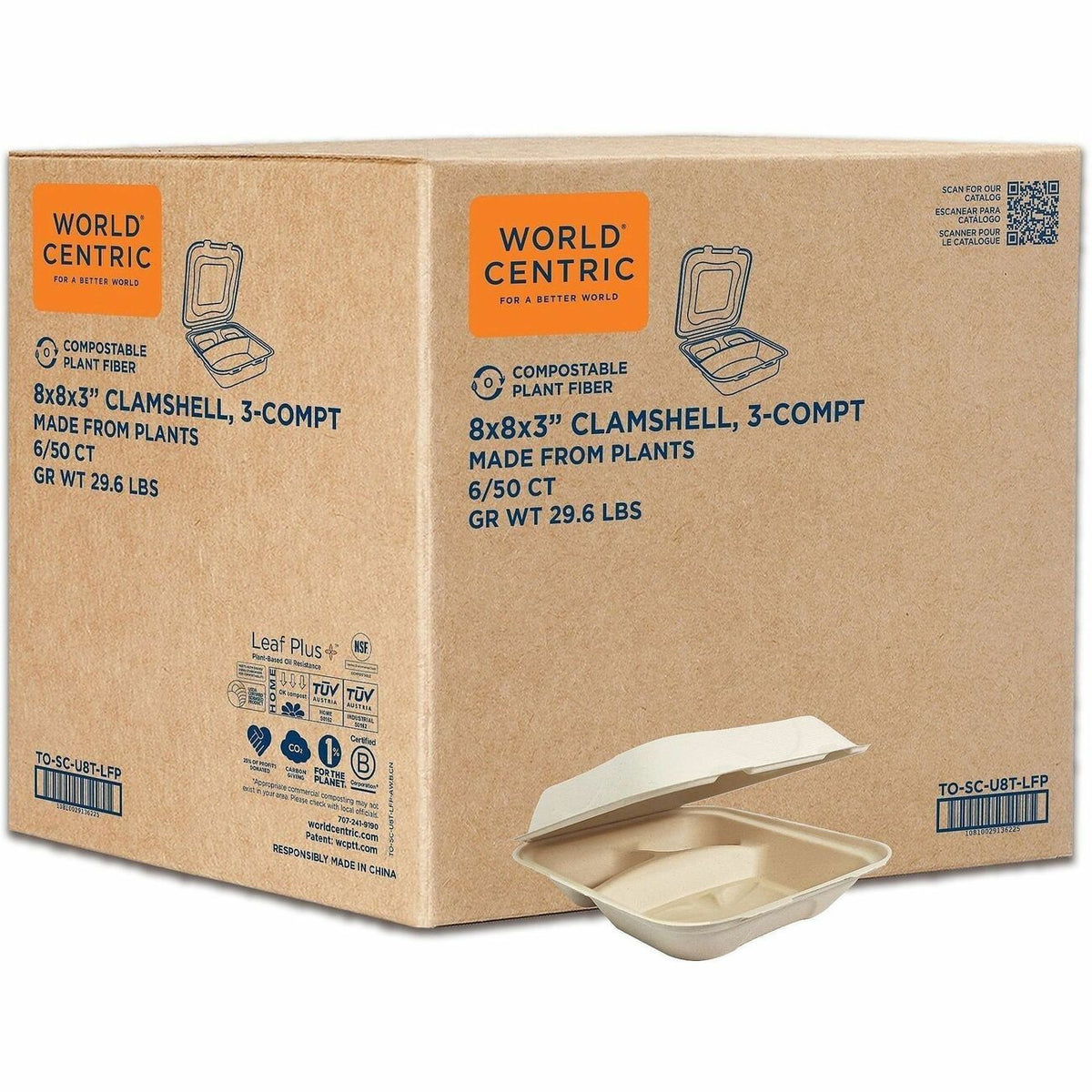 World Centric Compostable Fiber Hinged Container