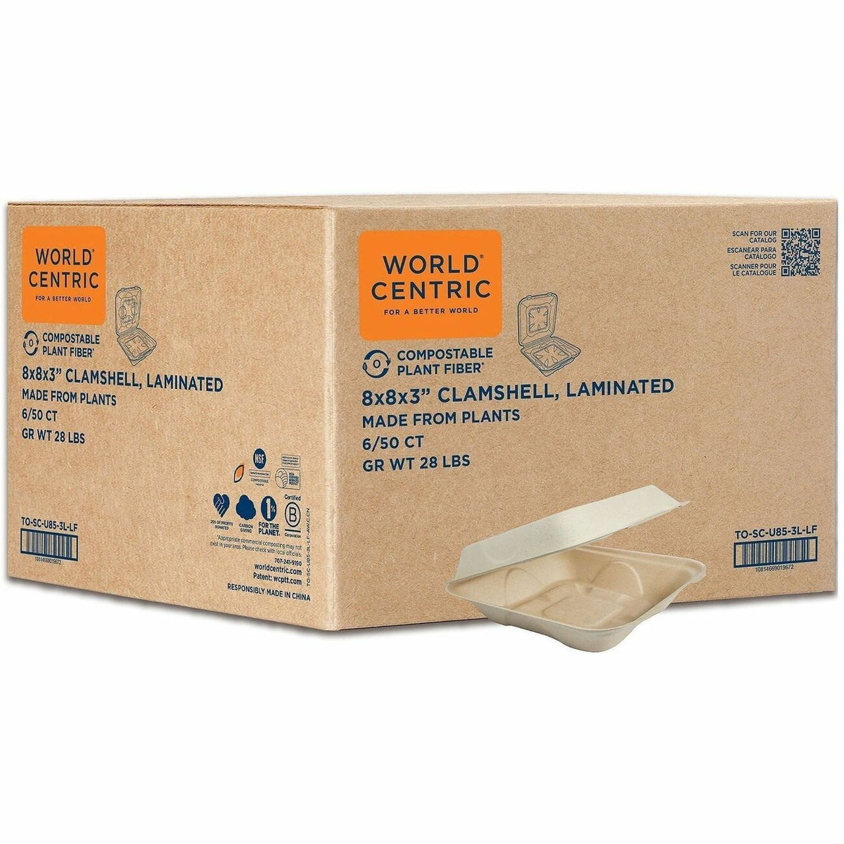 World Centric Compostable Fiber Hinged Container