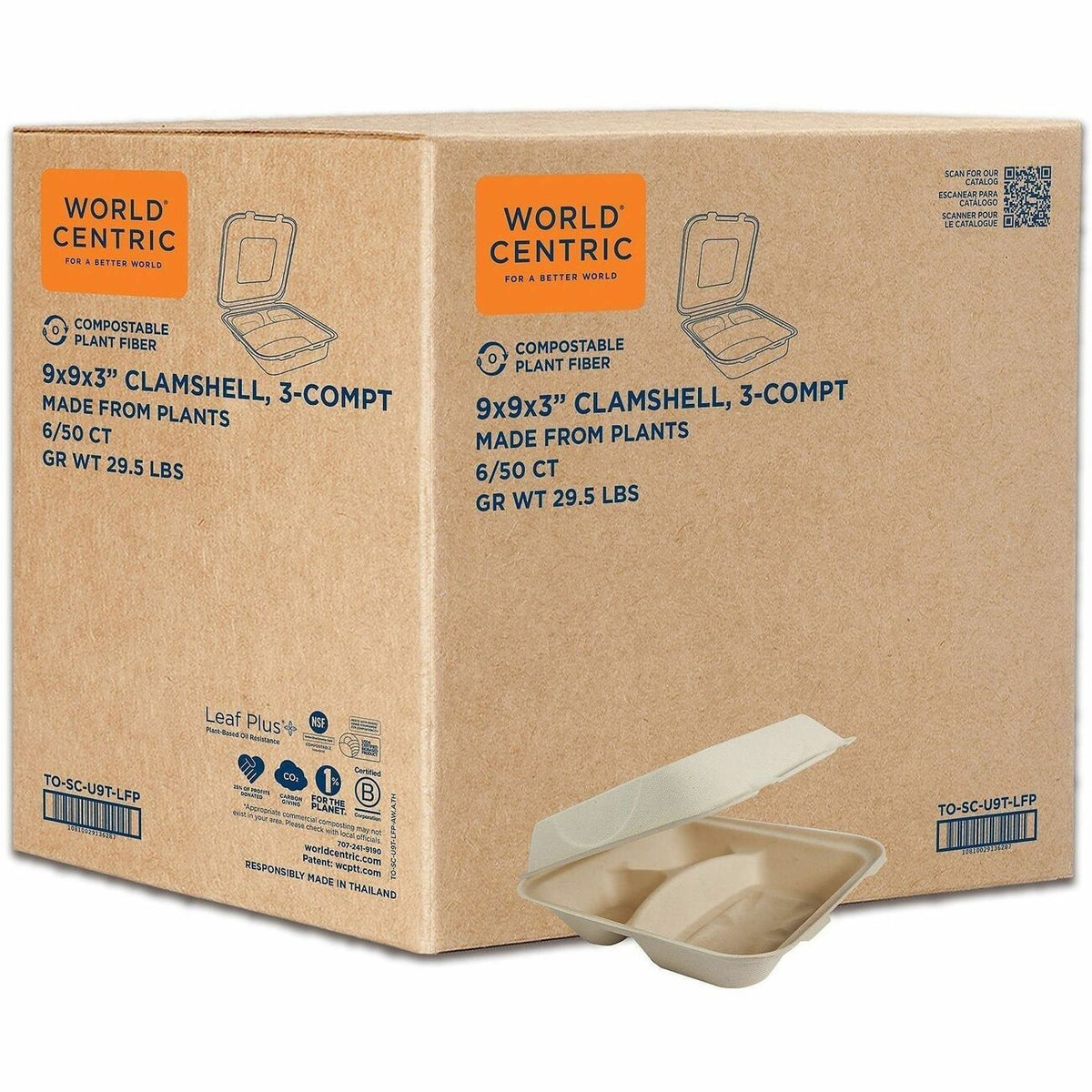 World Centric Compostable Fiber Hinged Containers