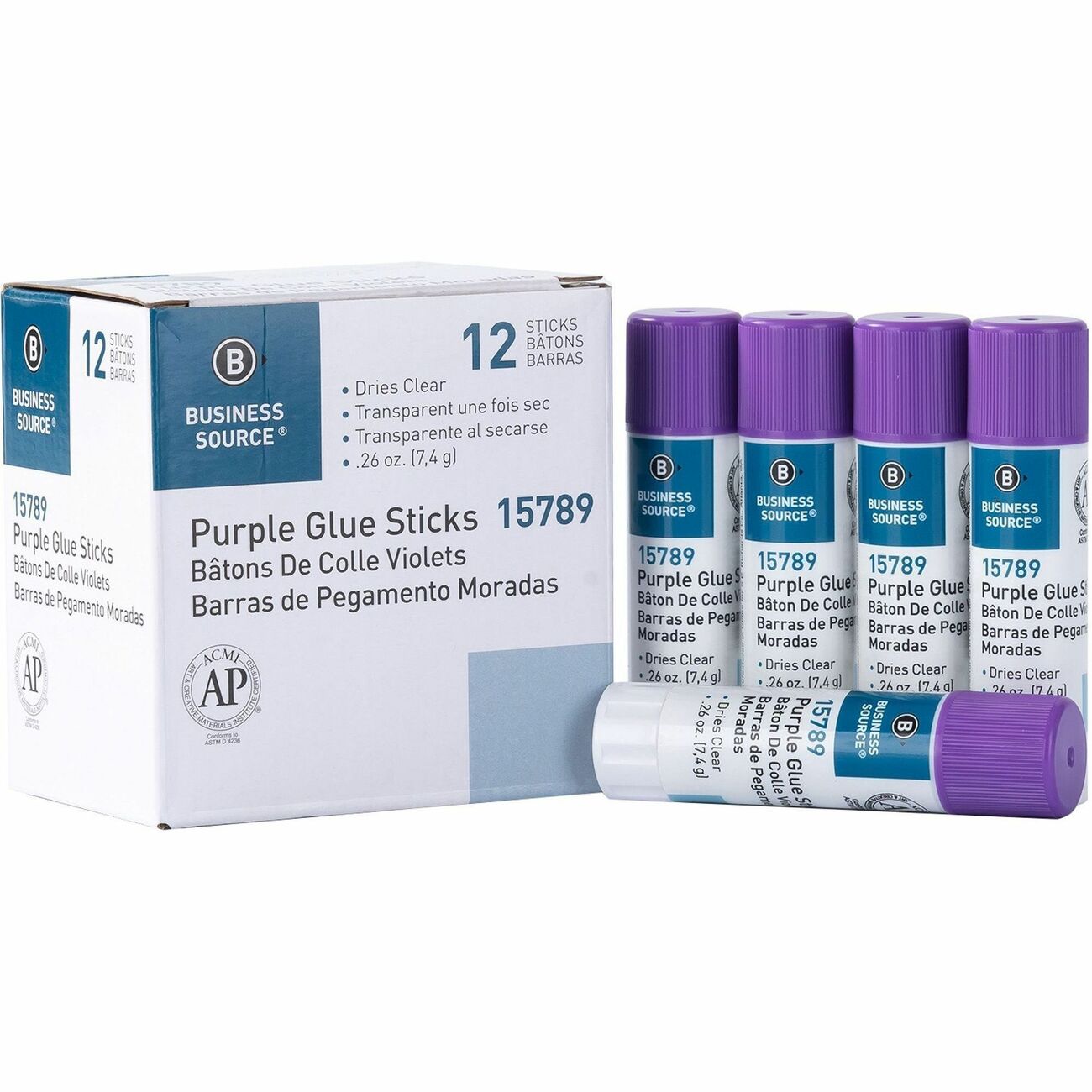 Business Source Glue Stick 0.26 Purple 12Pk