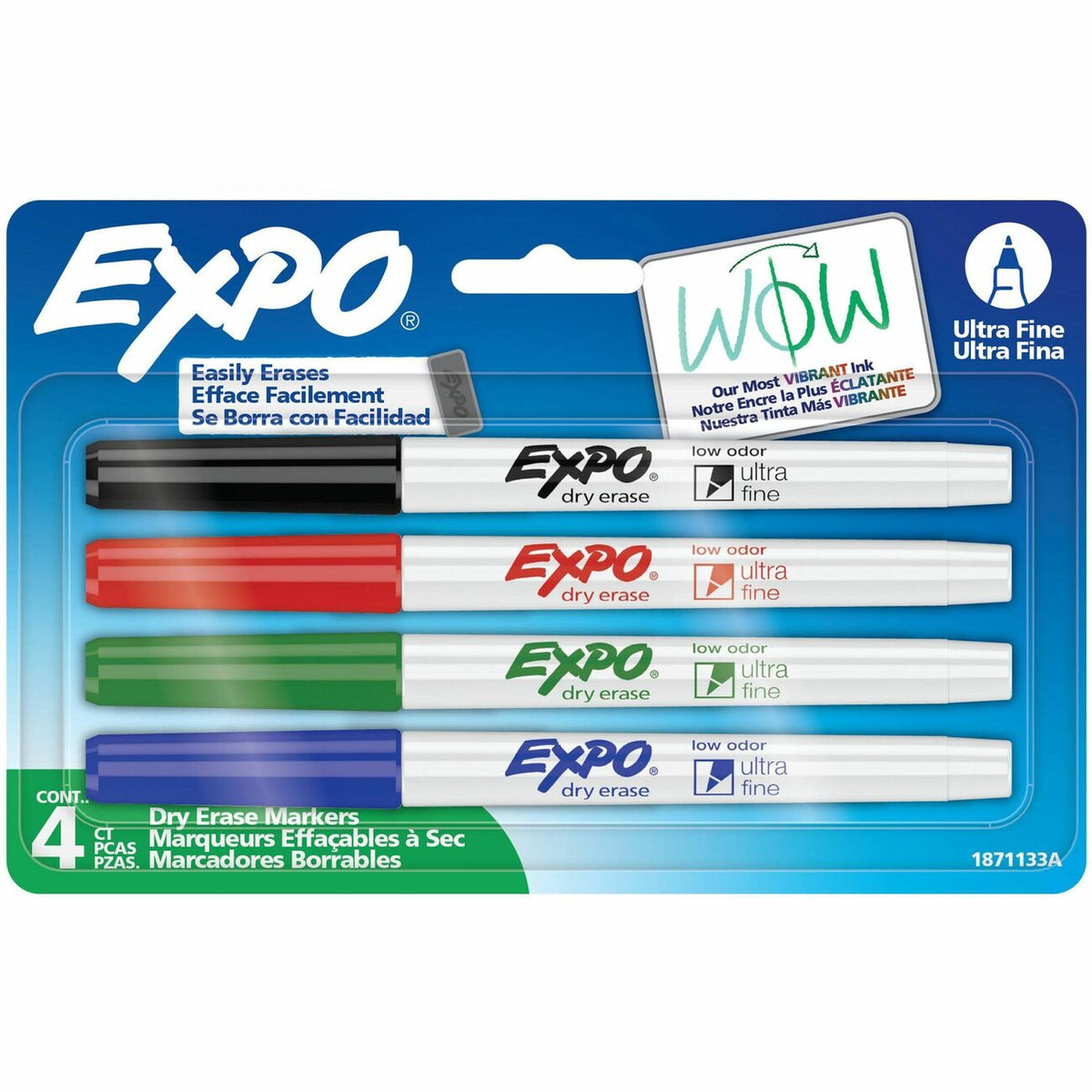 Expo Low Odour Dry Erase Markers Ultra Fine Assorted Colours 4/pkg