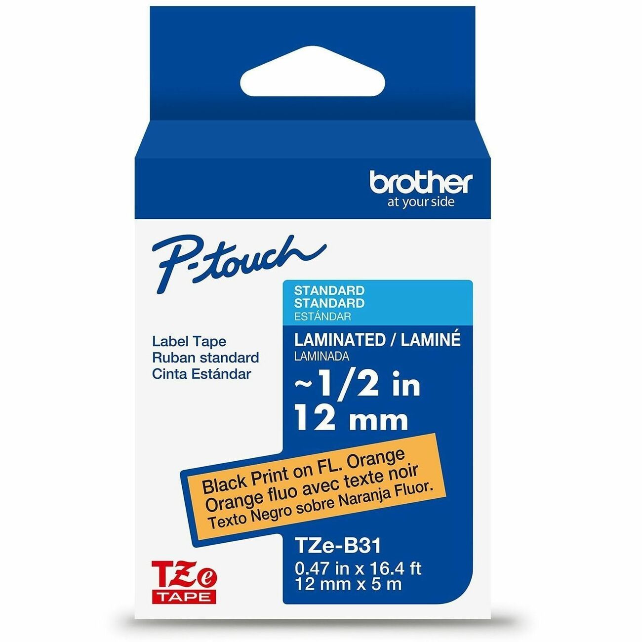 Brother Tape Label 1/2 Bk/Fluor Oe
