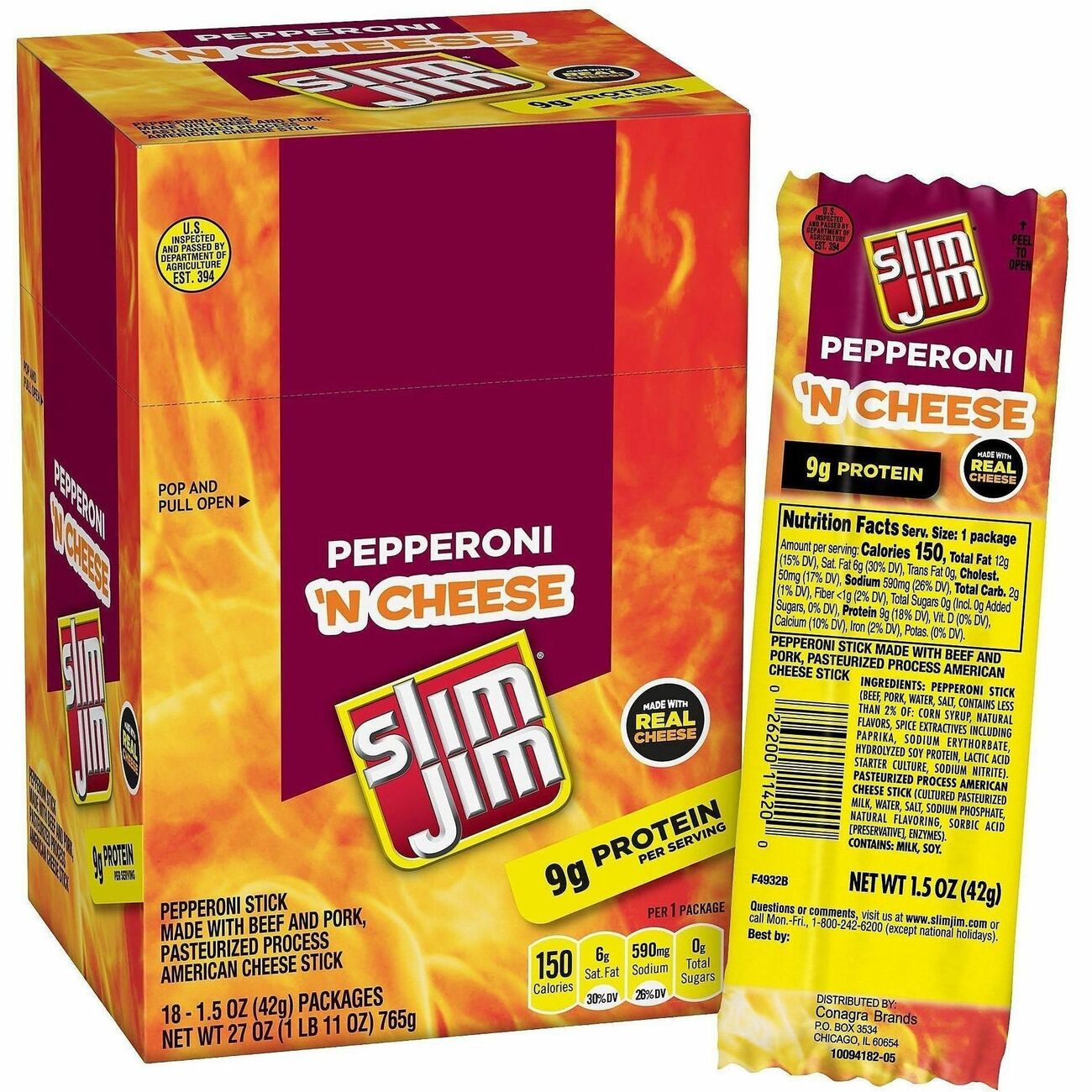Food Slim Jim Roni 18Ct