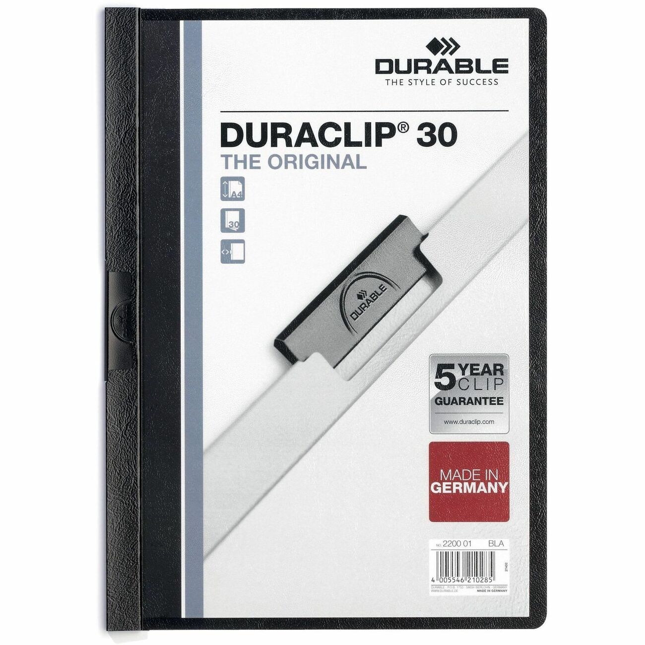 Durable Cover Rprt Duraclip 30Sh Bk
