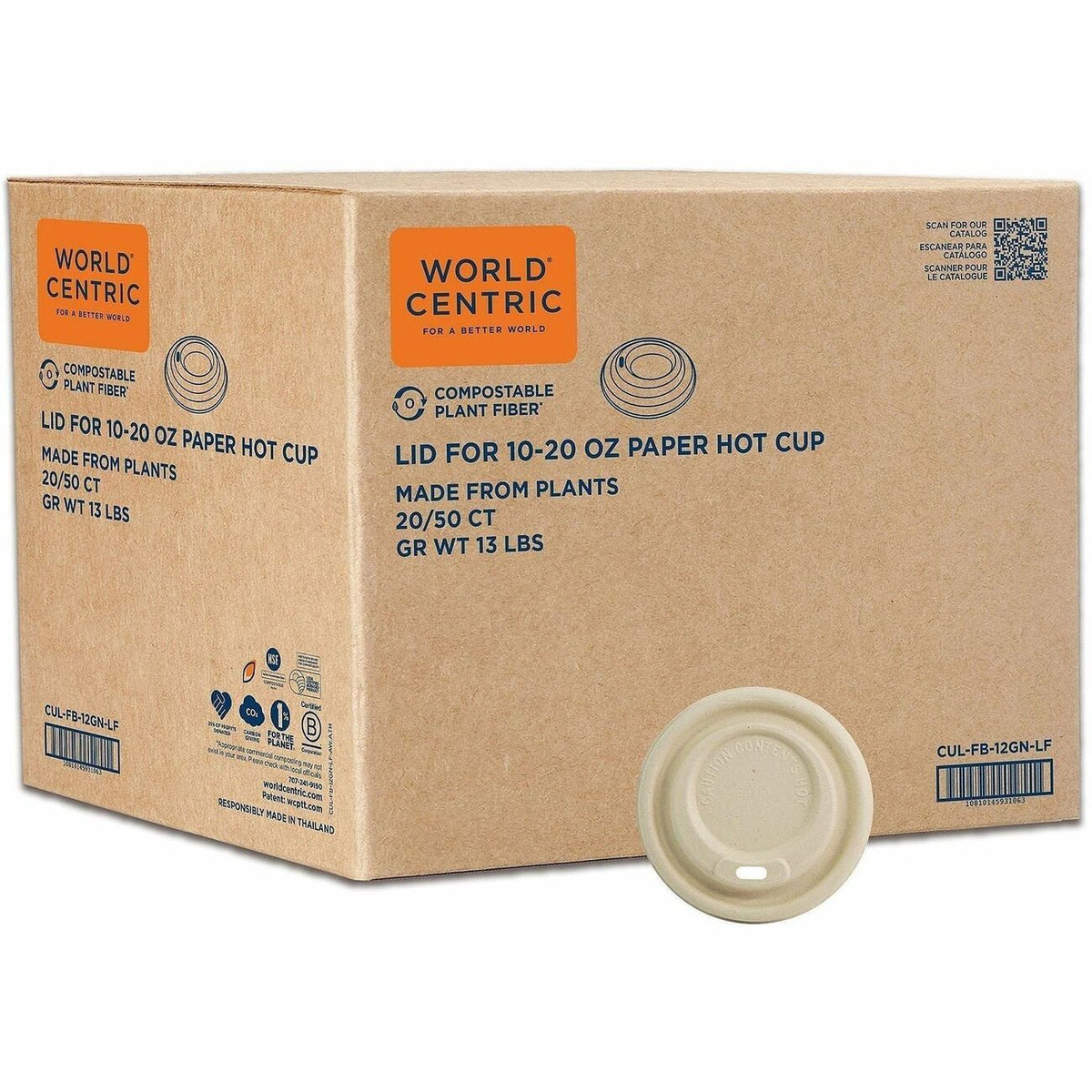 World Centric Compostable Fiber Sip Lids for Hot Cups
