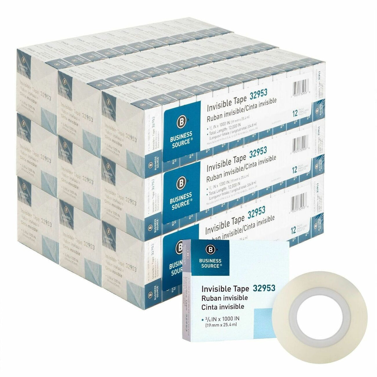 Business Source Tape Roll Inv 3/4X1000 12Pk