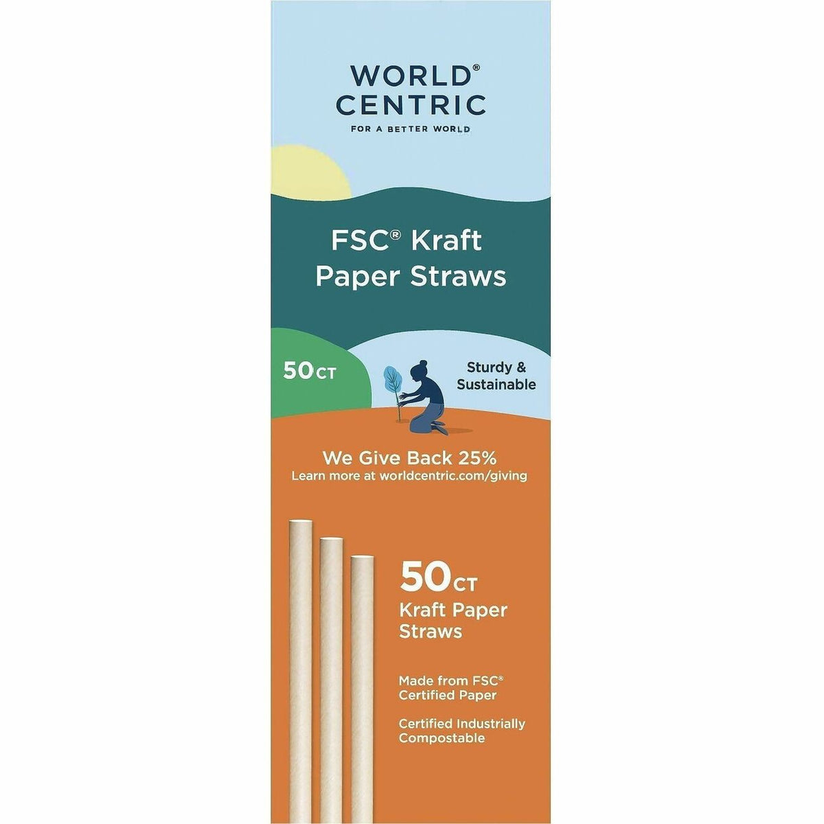 World Centric 8" Compostable Kraft Paper Straws