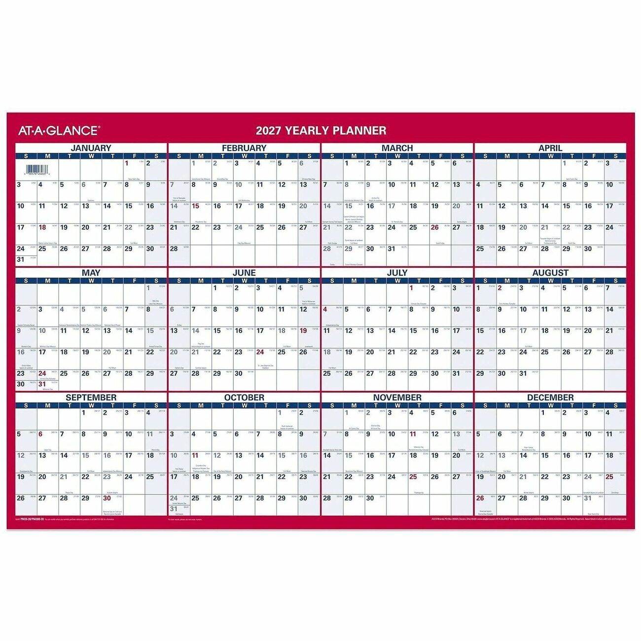 AT-A-GLANCE Planner Wall Lam/Ersb 24X36