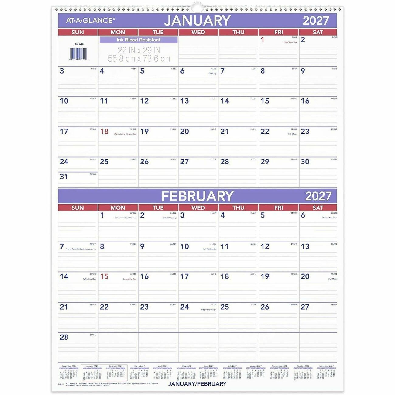 AT-A-GLANCE Calendar Wall 2-Mnth Recycl