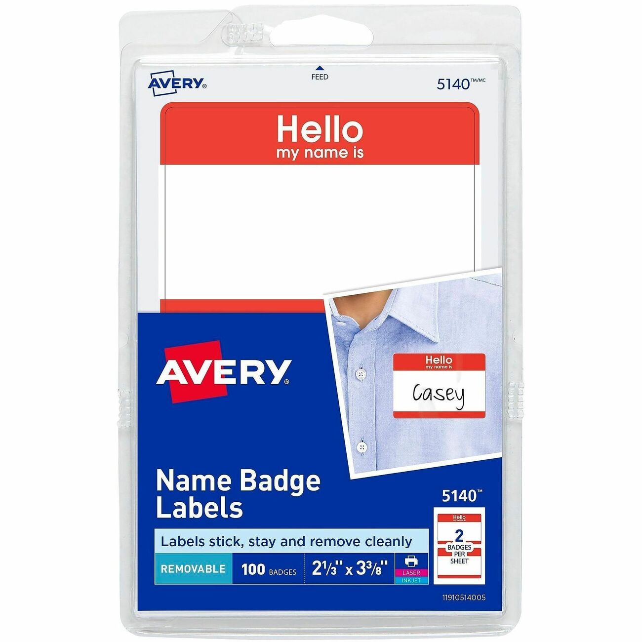 Avery Badge Adhesive Hello Rd 100