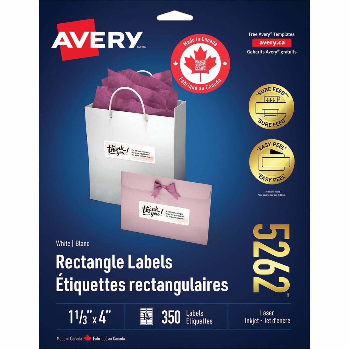 Avery&reg; White Rectangle Labels with Sure Feed Technology