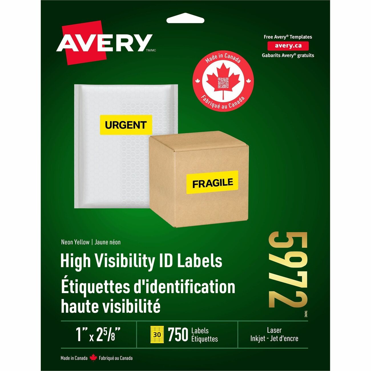 Avery Label Neon Perm 1X2.5 Ylw