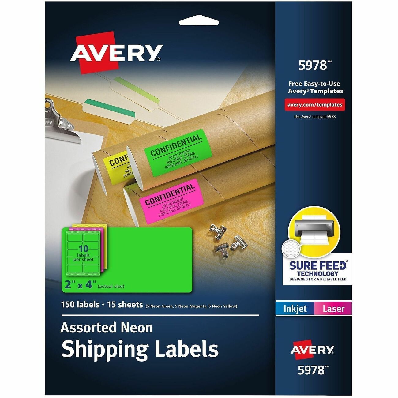 Avery Label Neon Perm 2X4 Ast