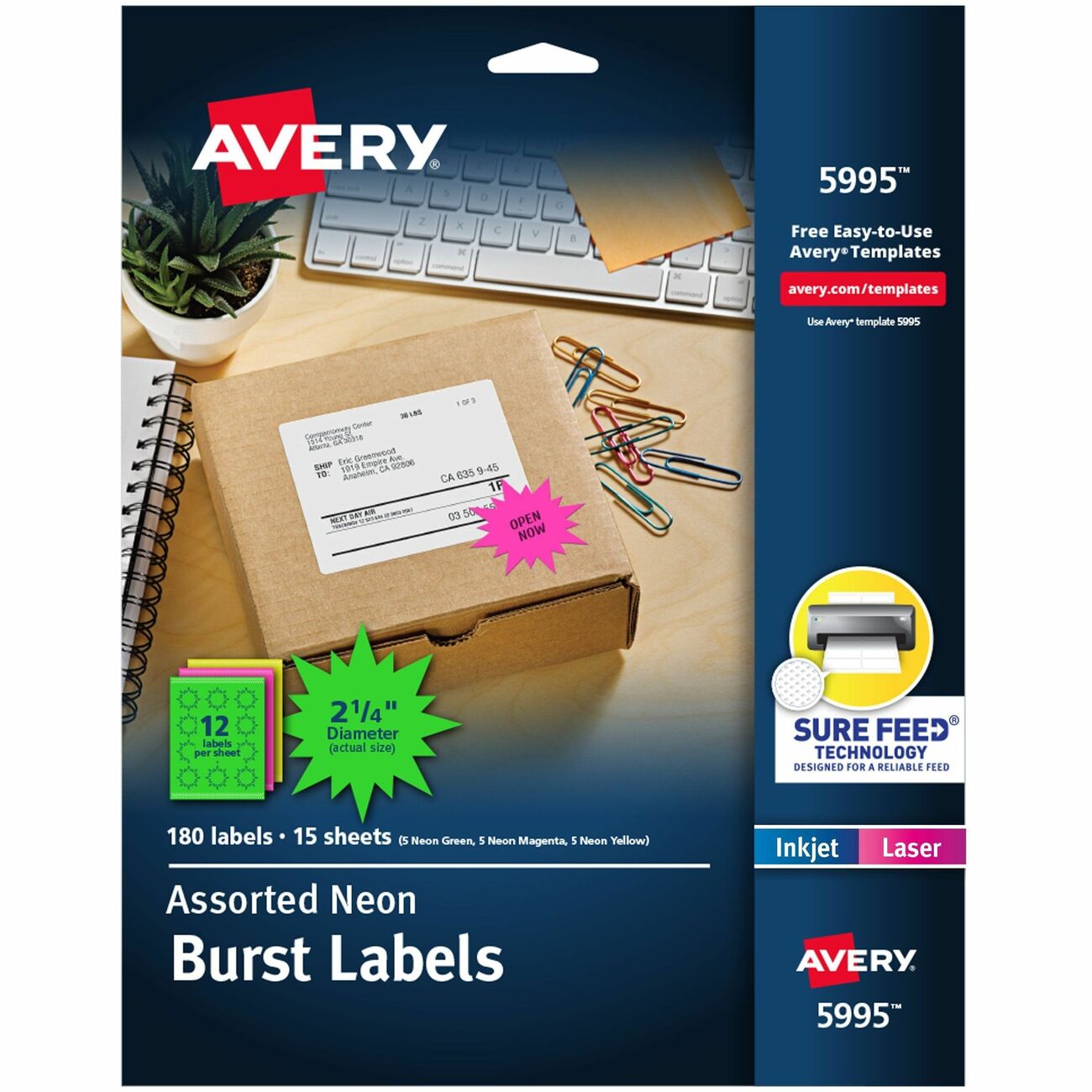 Avery Label Neon Perm 2.25 Ast