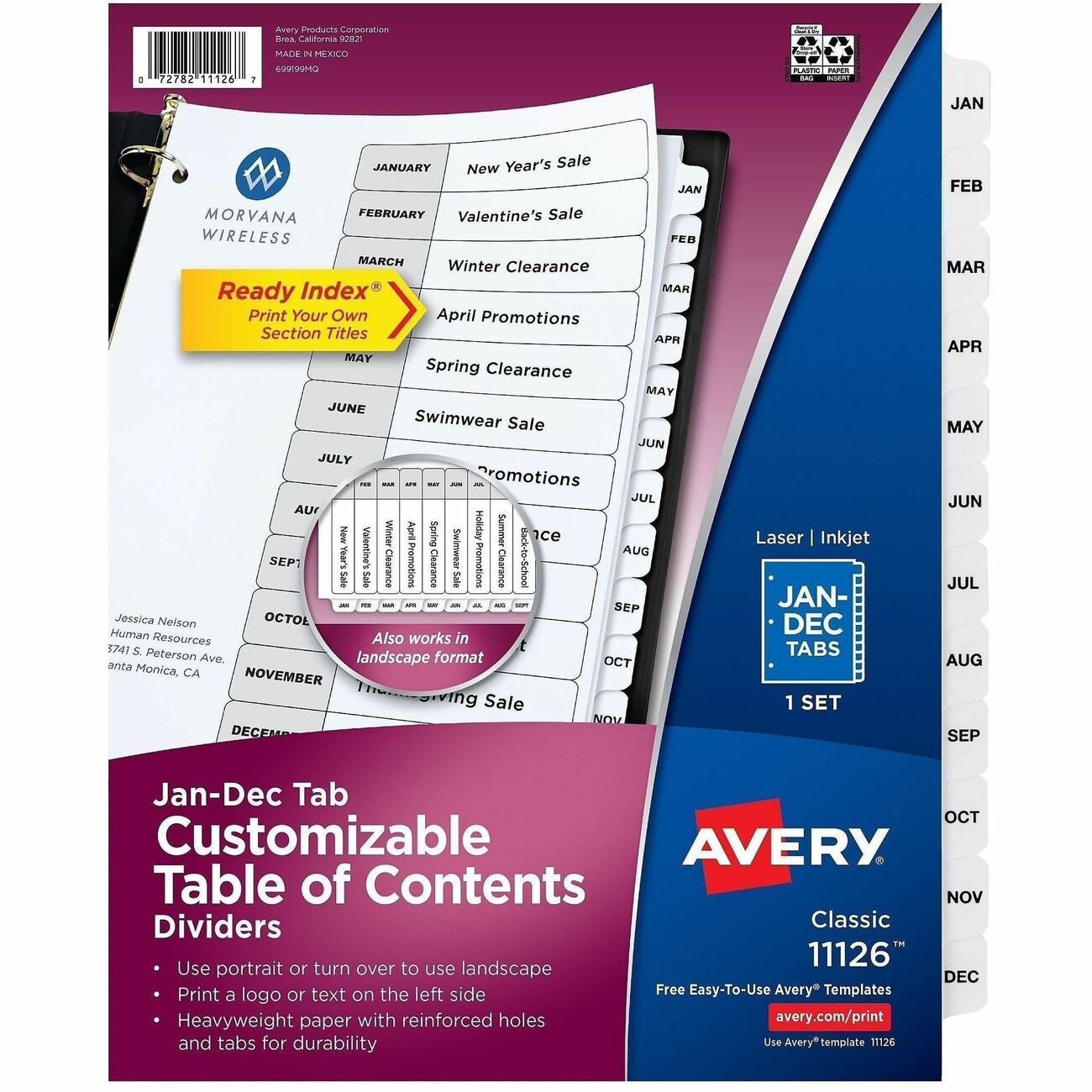 Avery Preprinted Monthly Index, Jan-Dec, Black/White