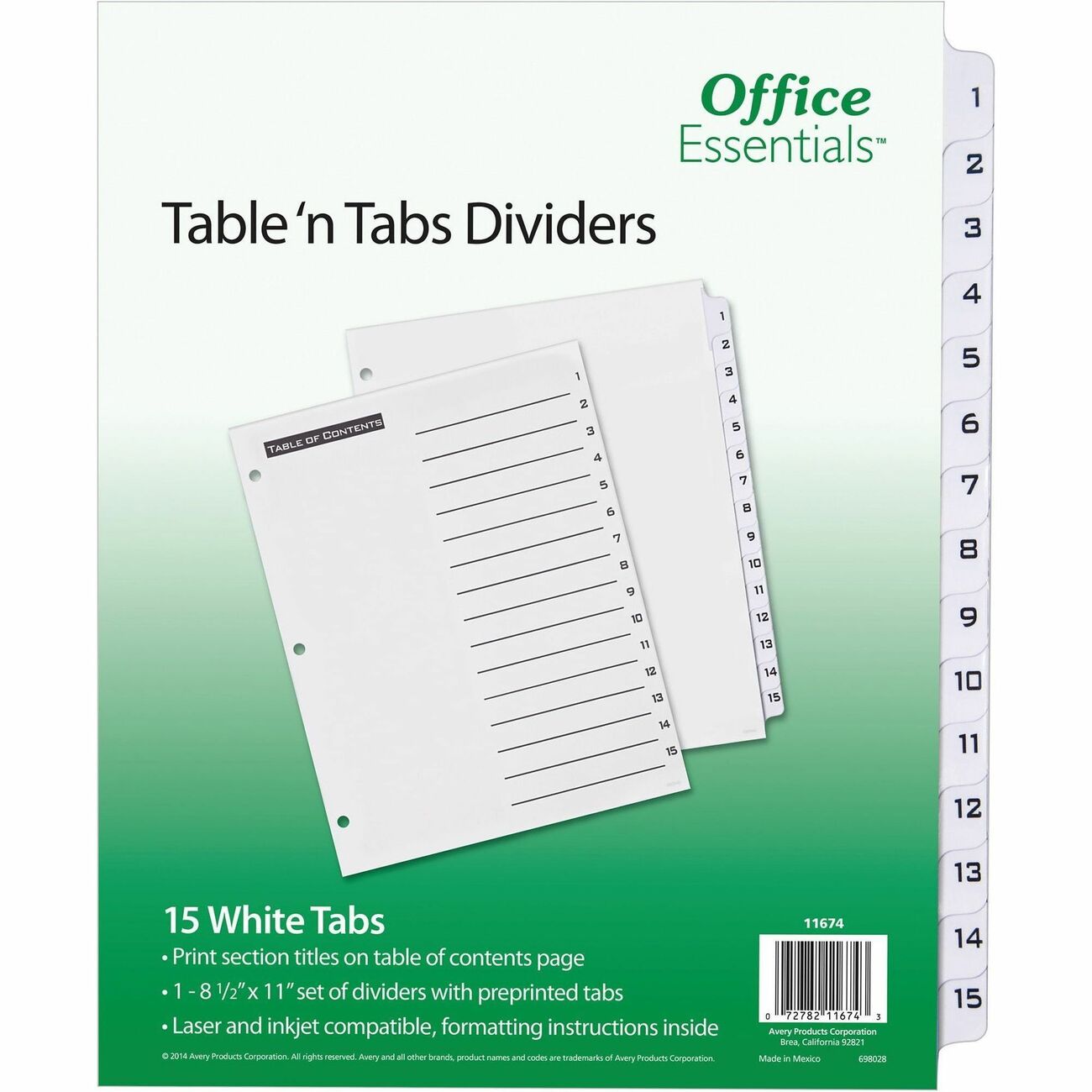 Avery Index Tbl Ntab 15Tab Mi