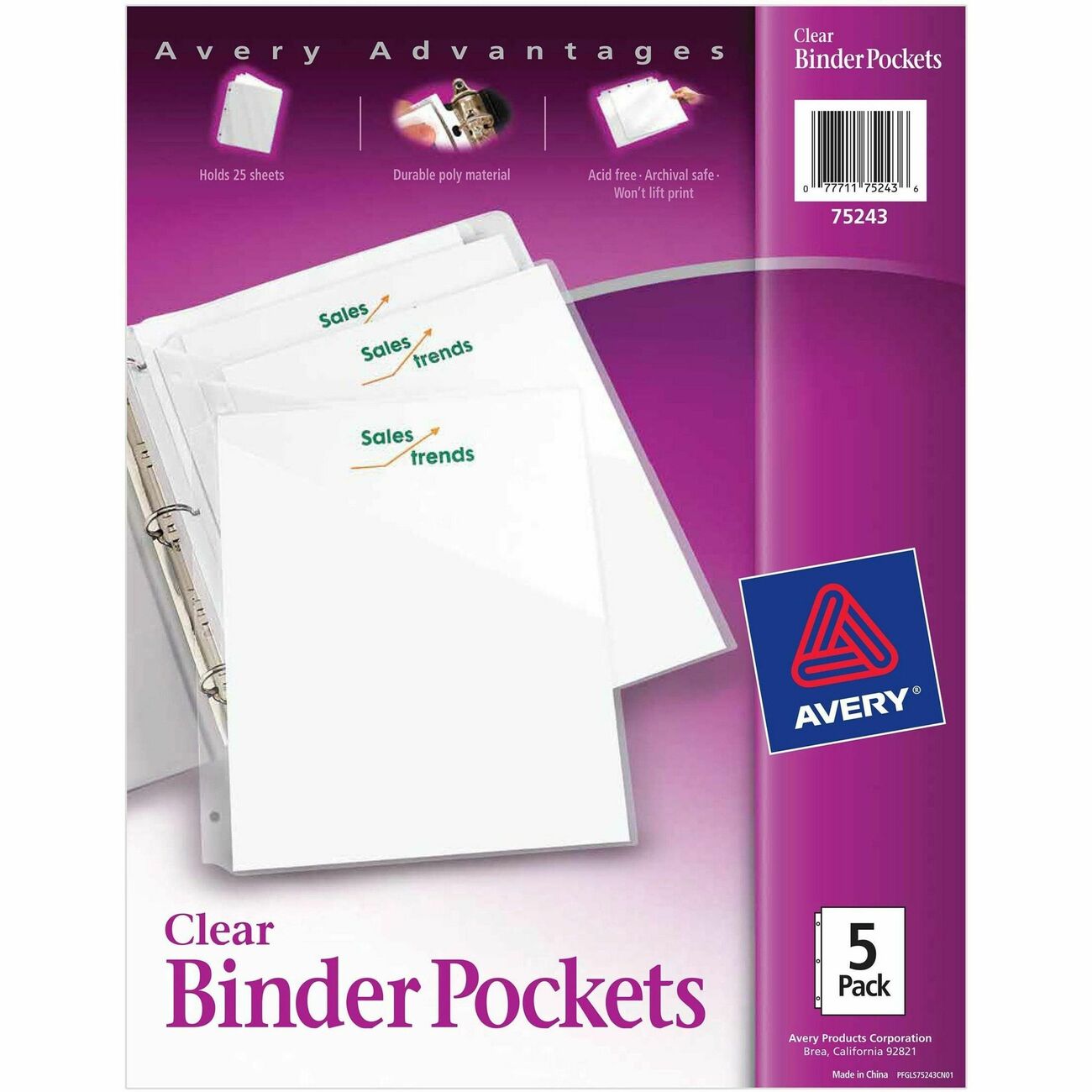 Avery Pocket Binder Poly Clr 5Pk