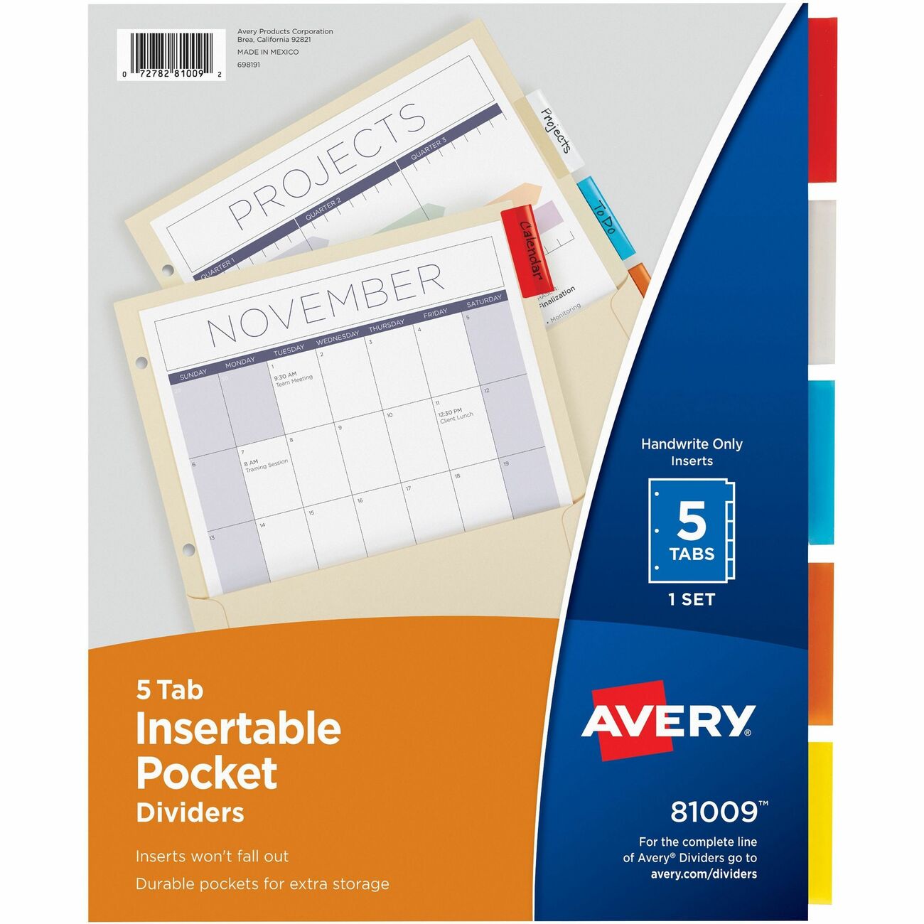 Avery Divider Pckt&Tab 5Tab Color