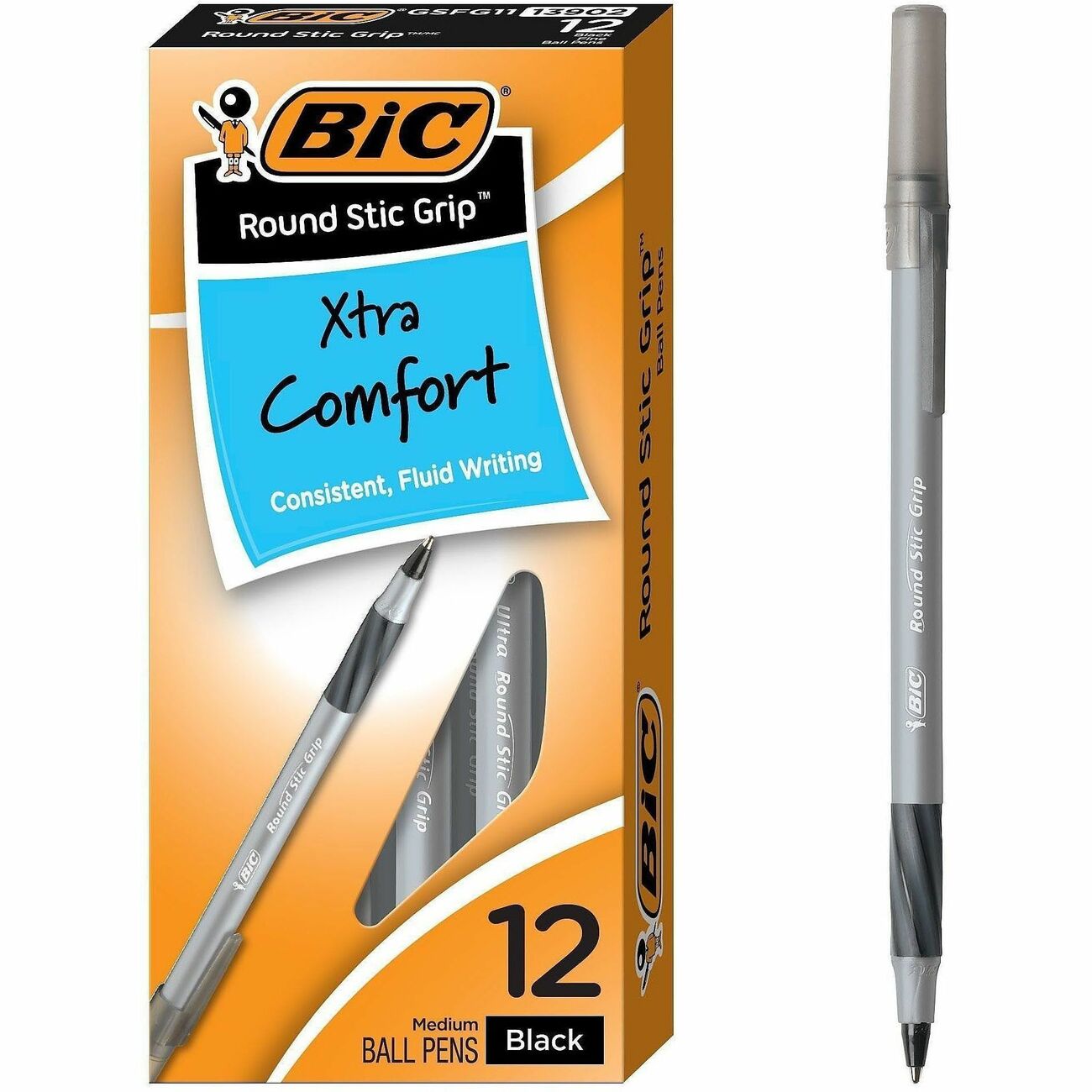 BIC Pen Roundstic Grip Med Bk