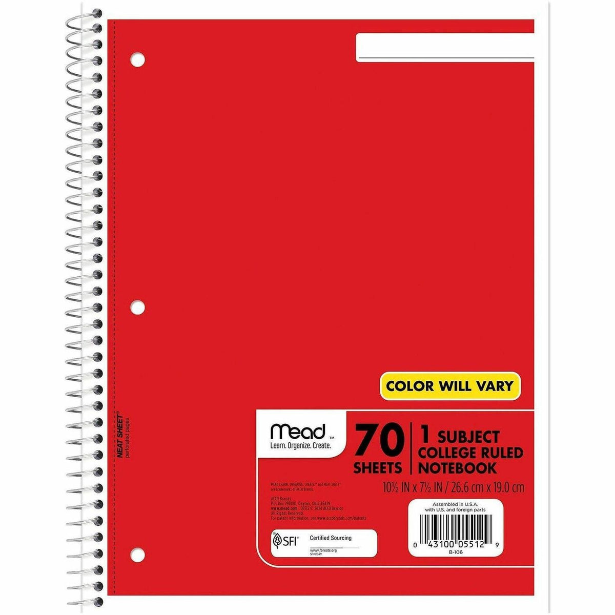Mead One-subject Spiral Notebook