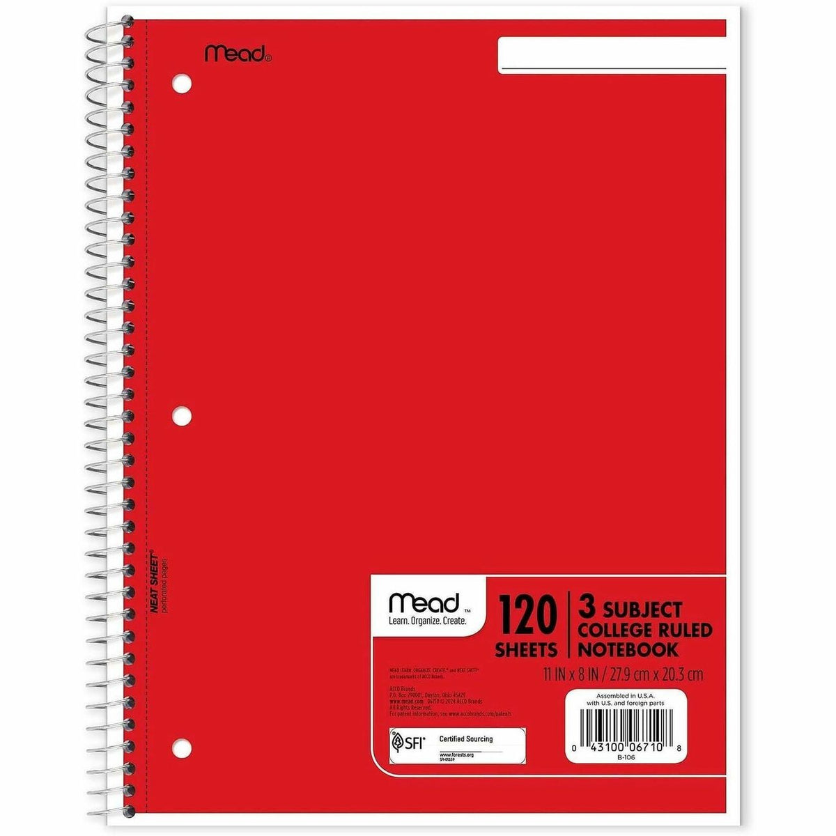 Mead 3-Subject Wire-bound Notebook - Letter-size