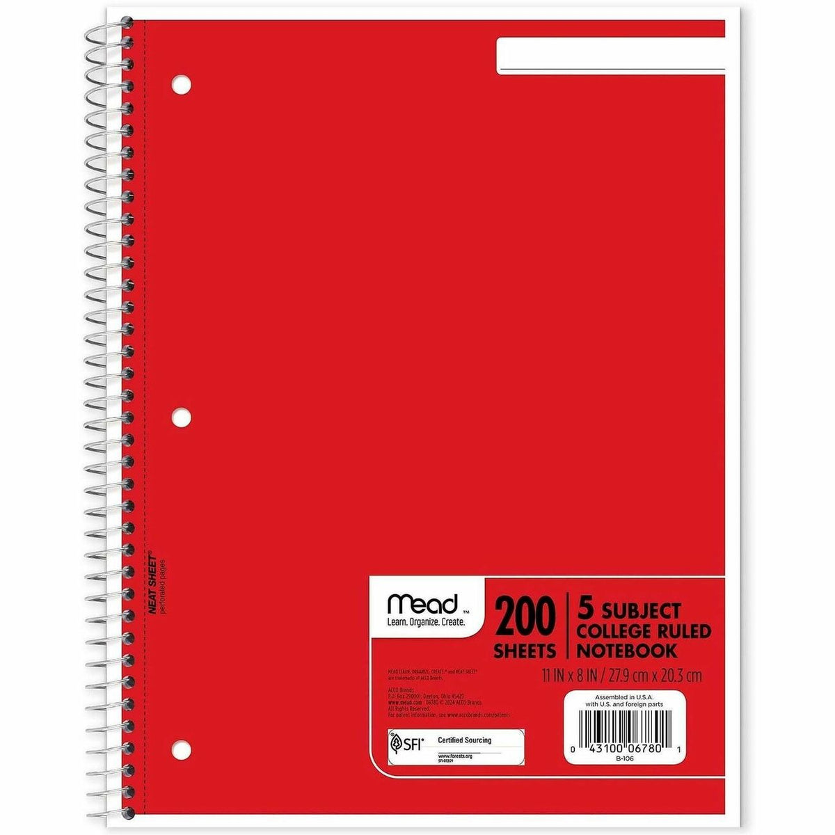Mead 5-Subject Wire-bound Notebook - Letter-size