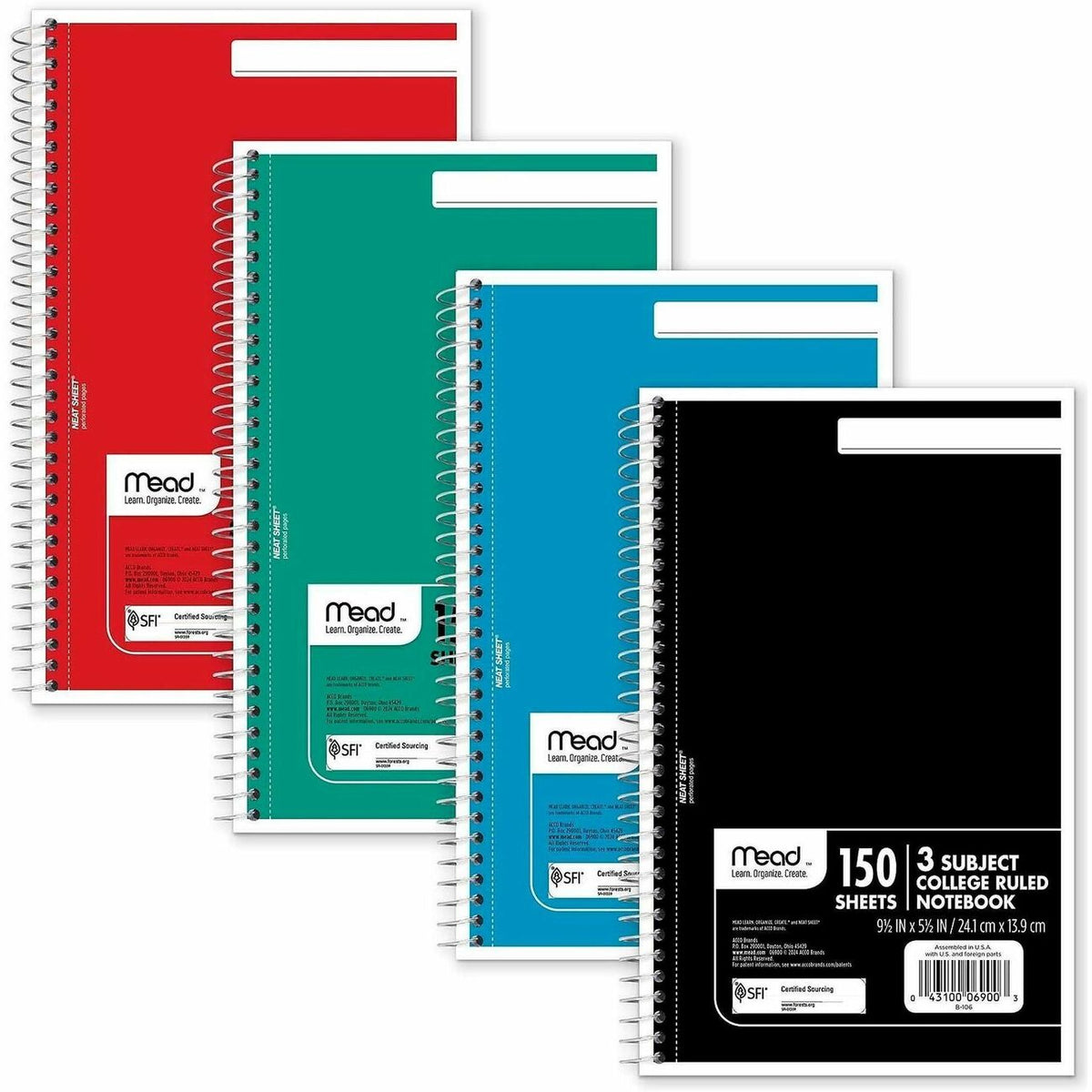 Mead 3-Subject Wirebound College Rule Notebook