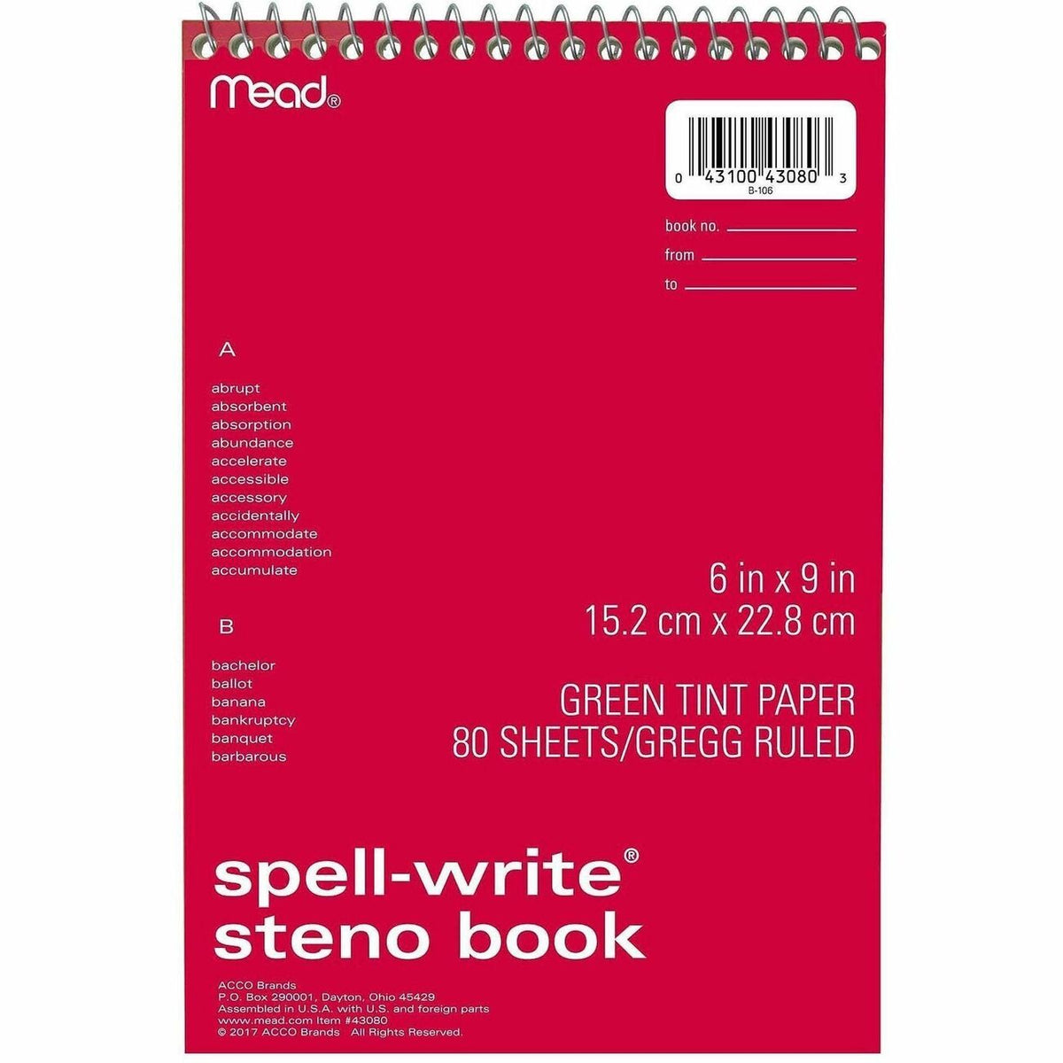 Mead Spell-Write Steno Book