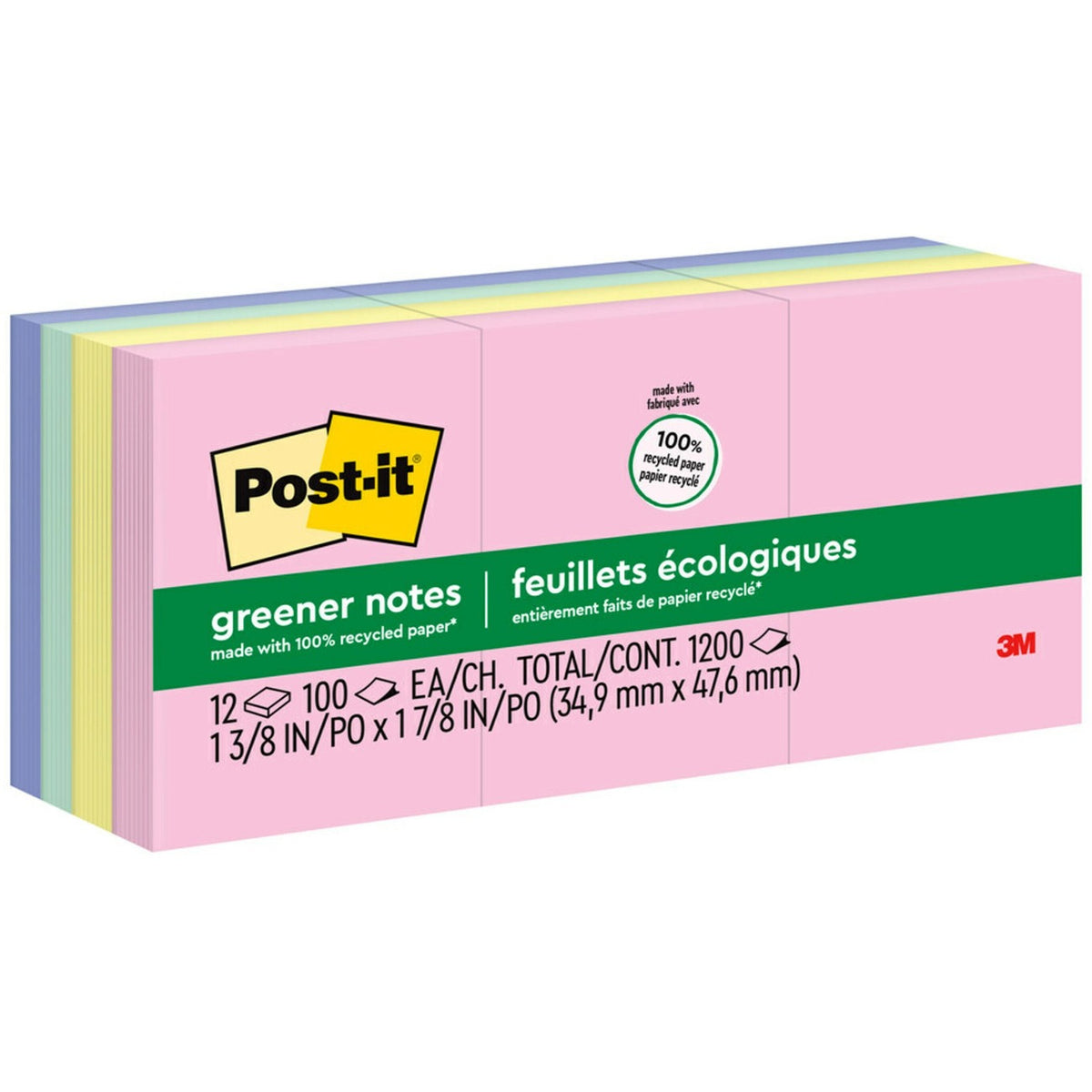 Post-it&reg; Greener Notes- Sweet Sprinkles Color Collection, 1 3/8 x 1 7/8 in